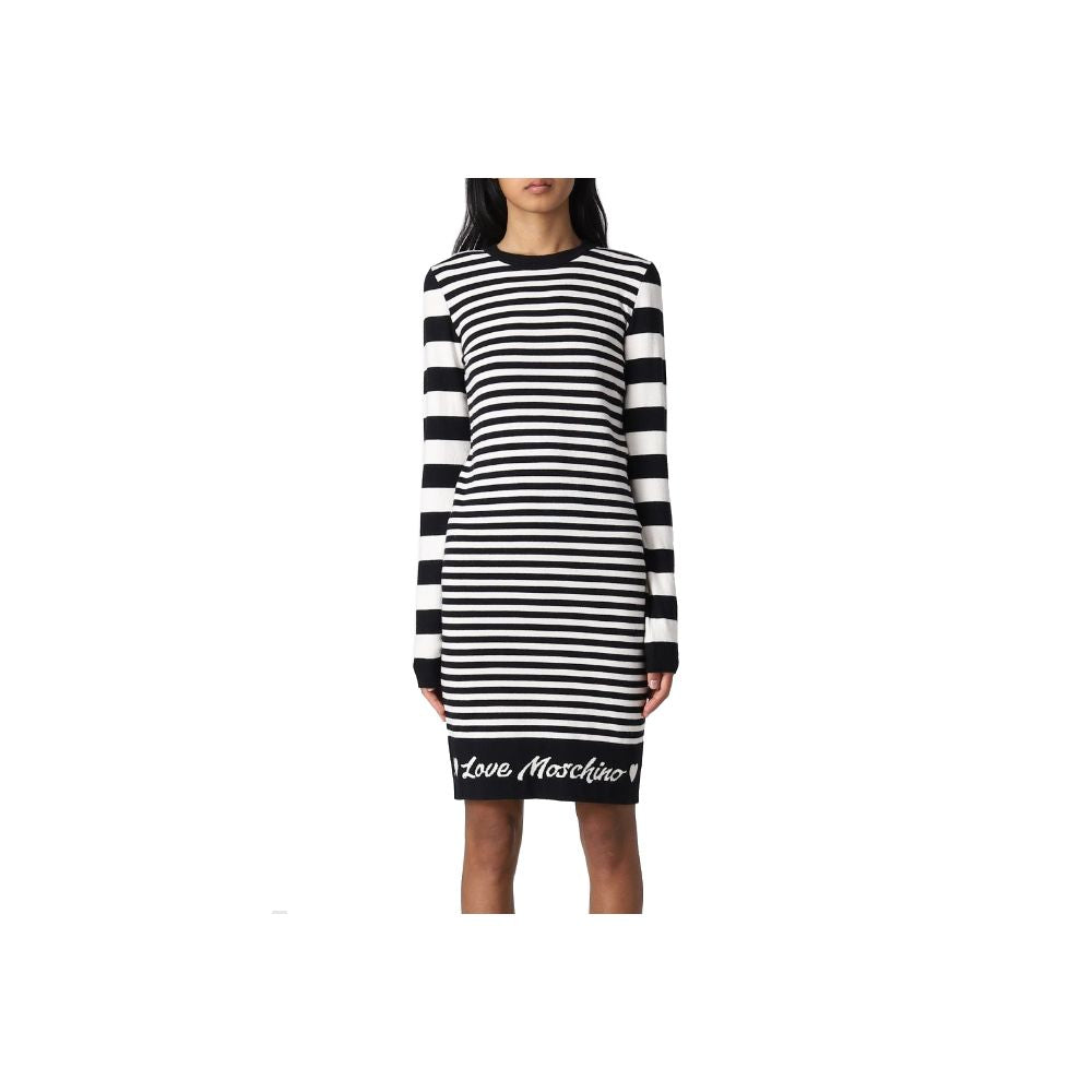 Elegant Striped Knit Dress with Long Sleeves - ventzia