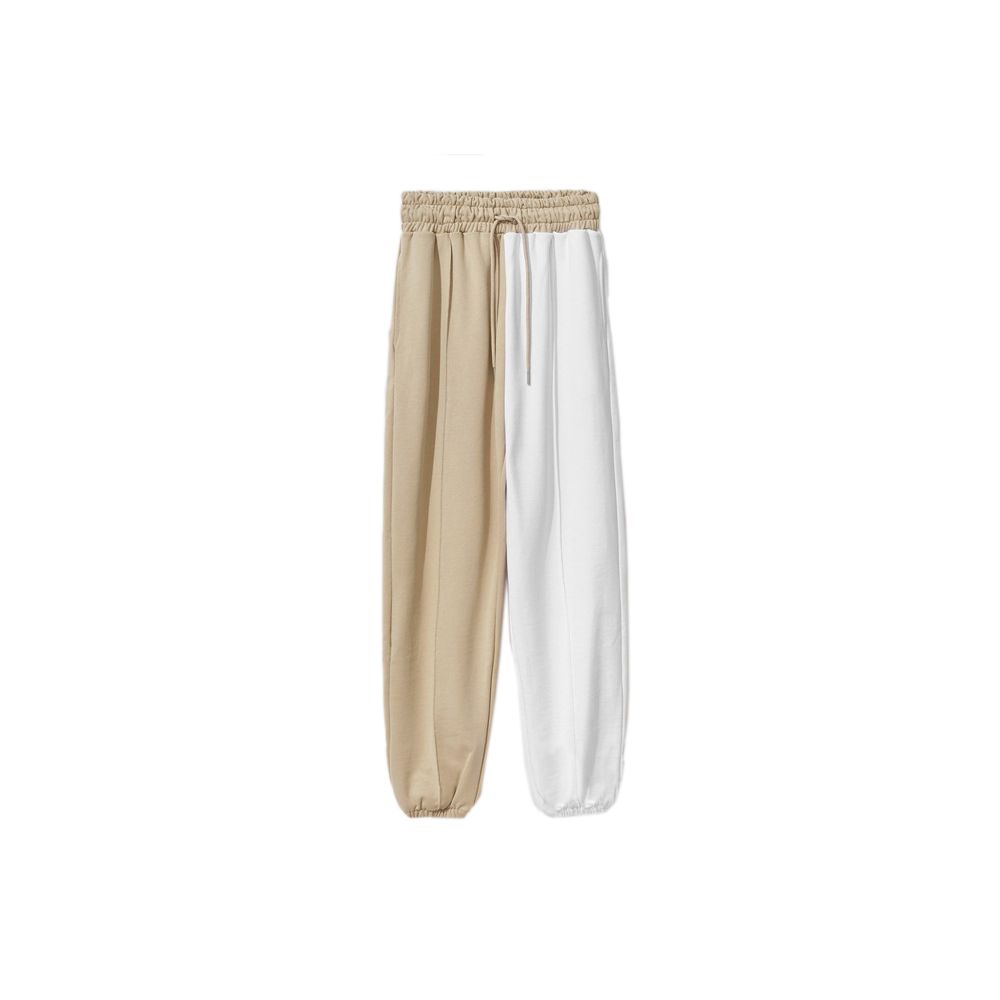 Chic Beige Two-Tone Drawstring Sweatpants - ventzia