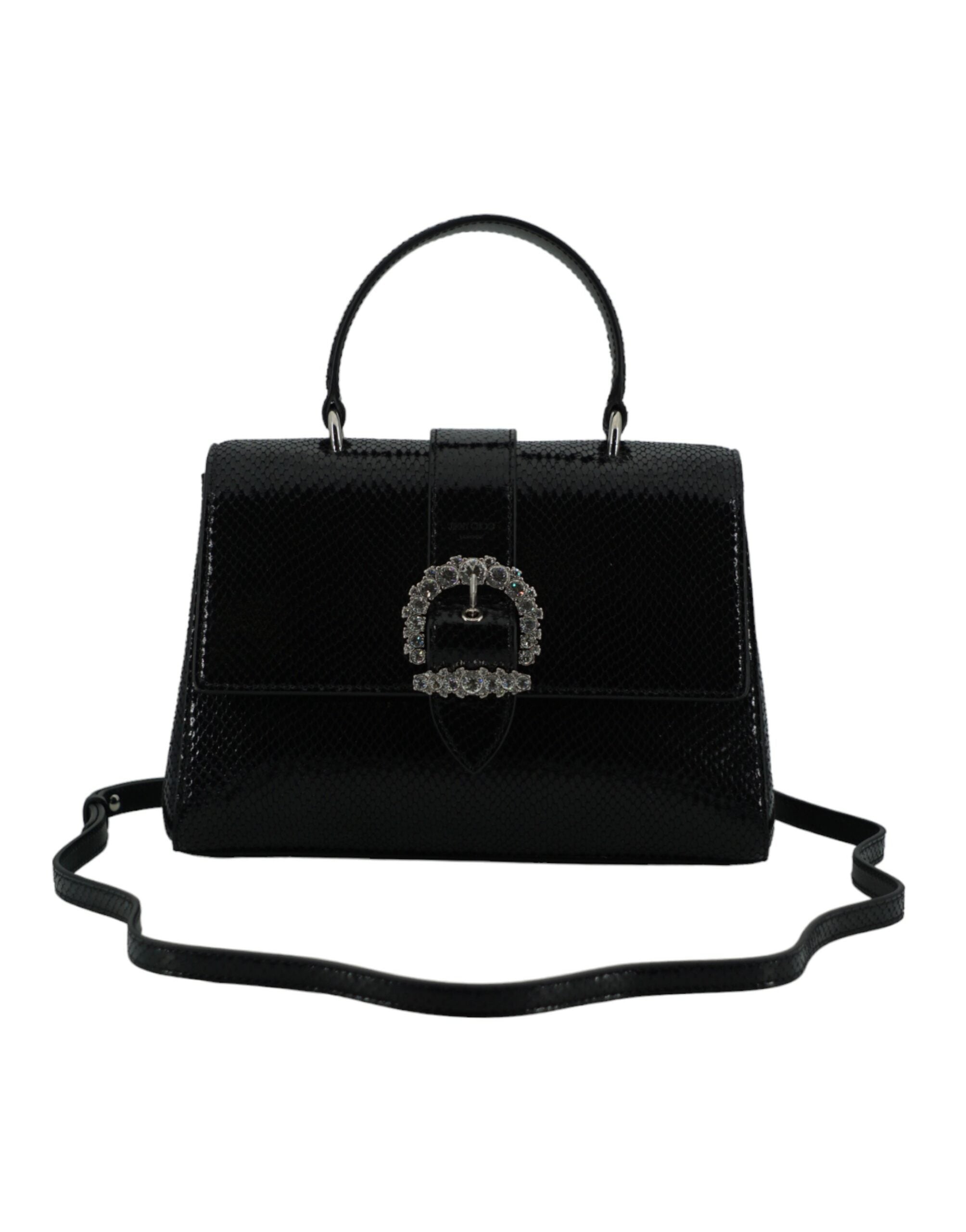 Black Leather Top Handle Shoulder Bag - ventzia