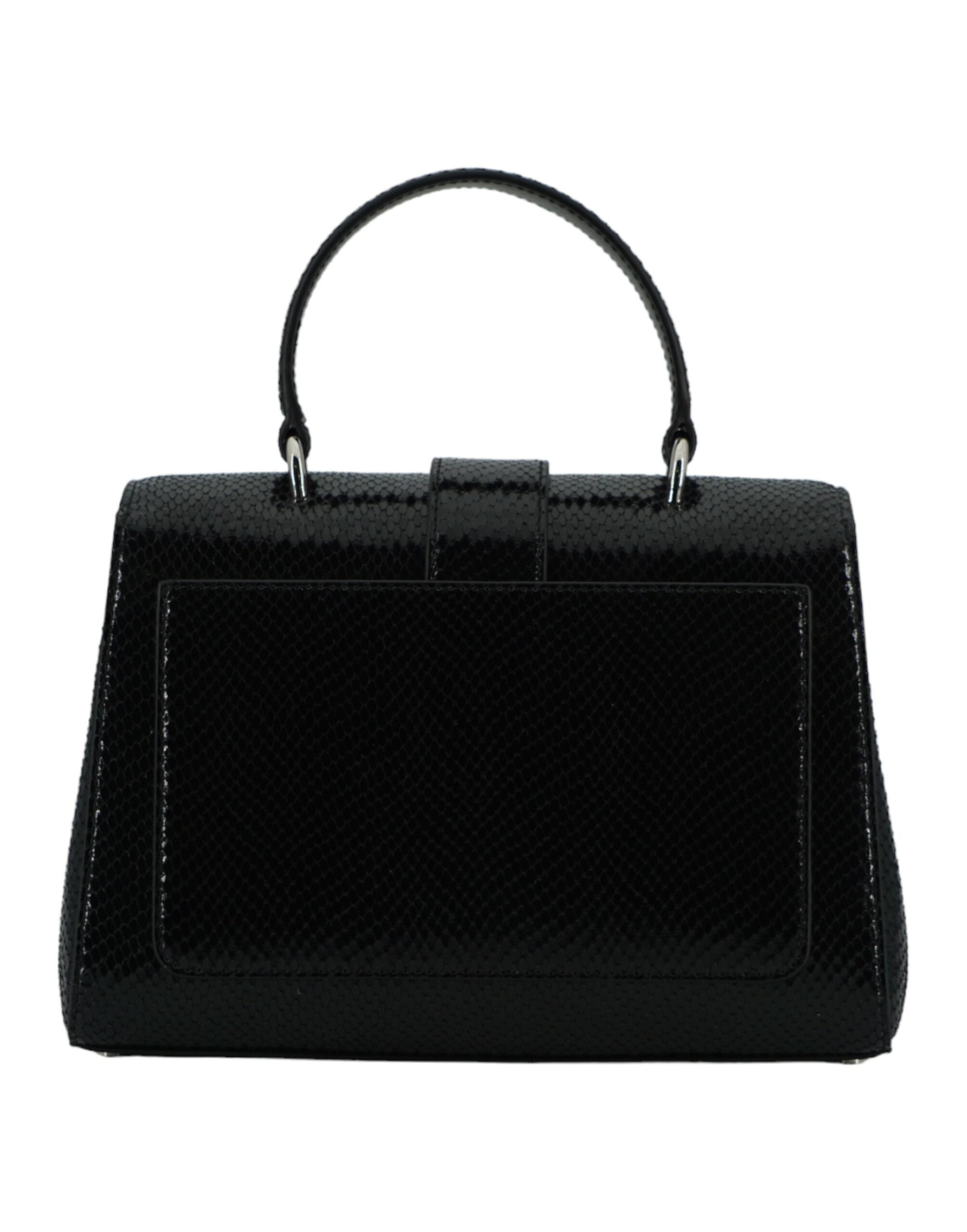 Black Leather Top Handle Shoulder Bag - ventzia