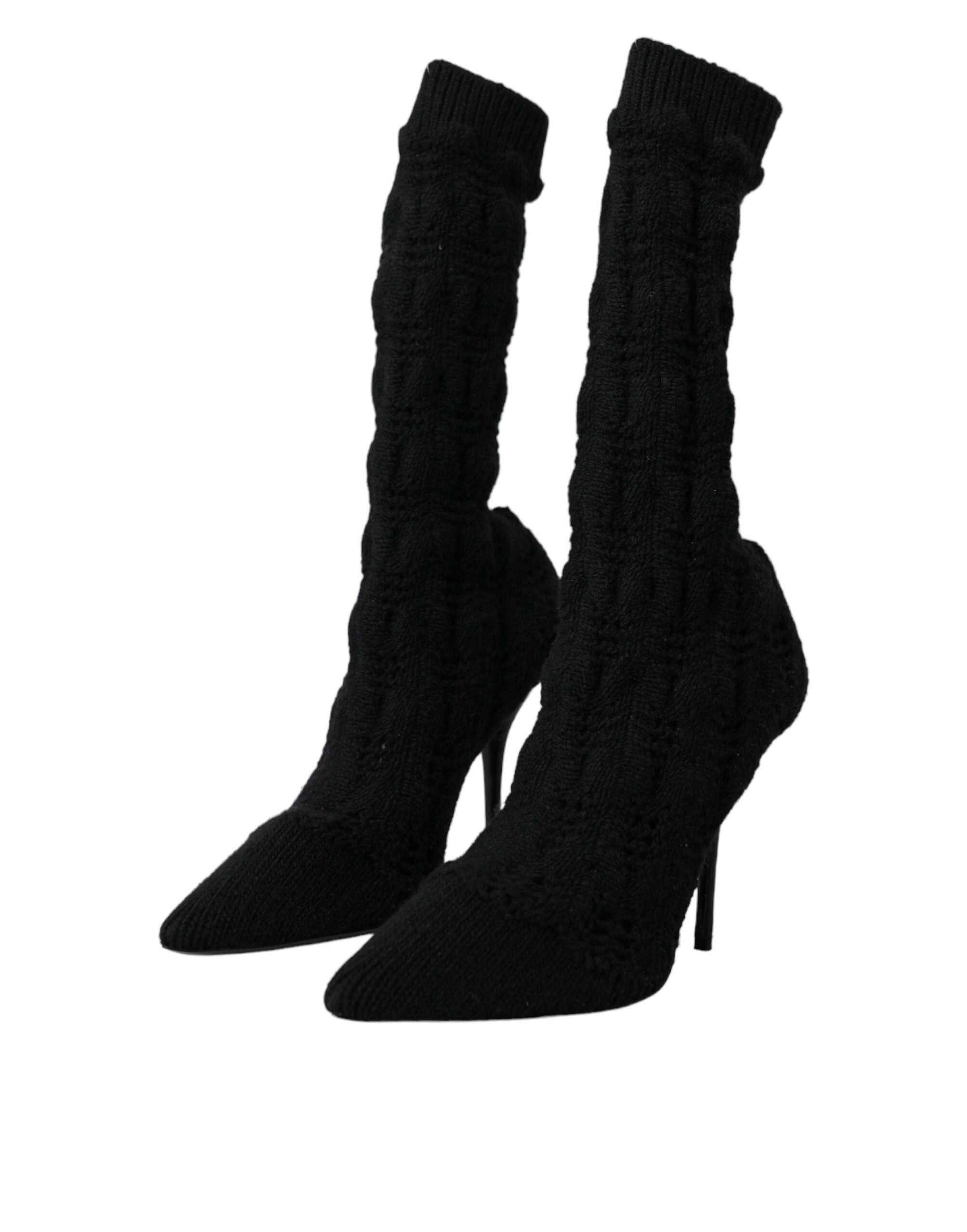 Black Stiletto Heels Mid Calf Boots Shoes - ventzia