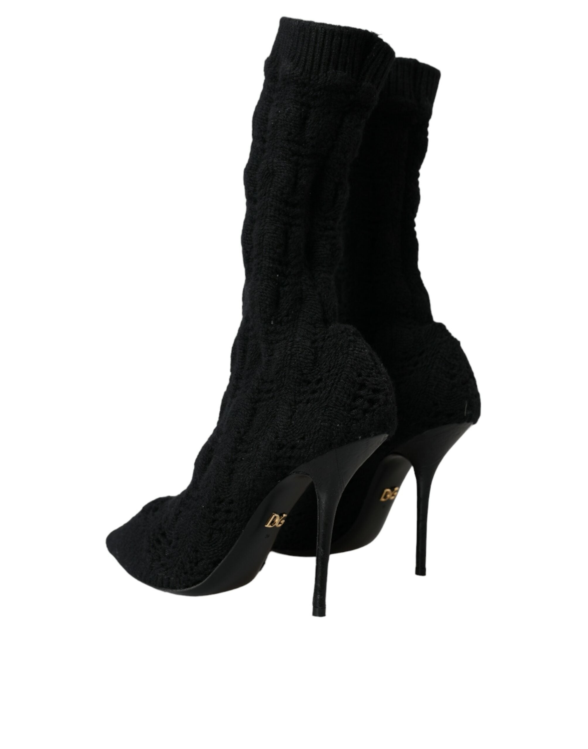 Black Stiletto Heels Mid Calf Boots Shoes - ventzia