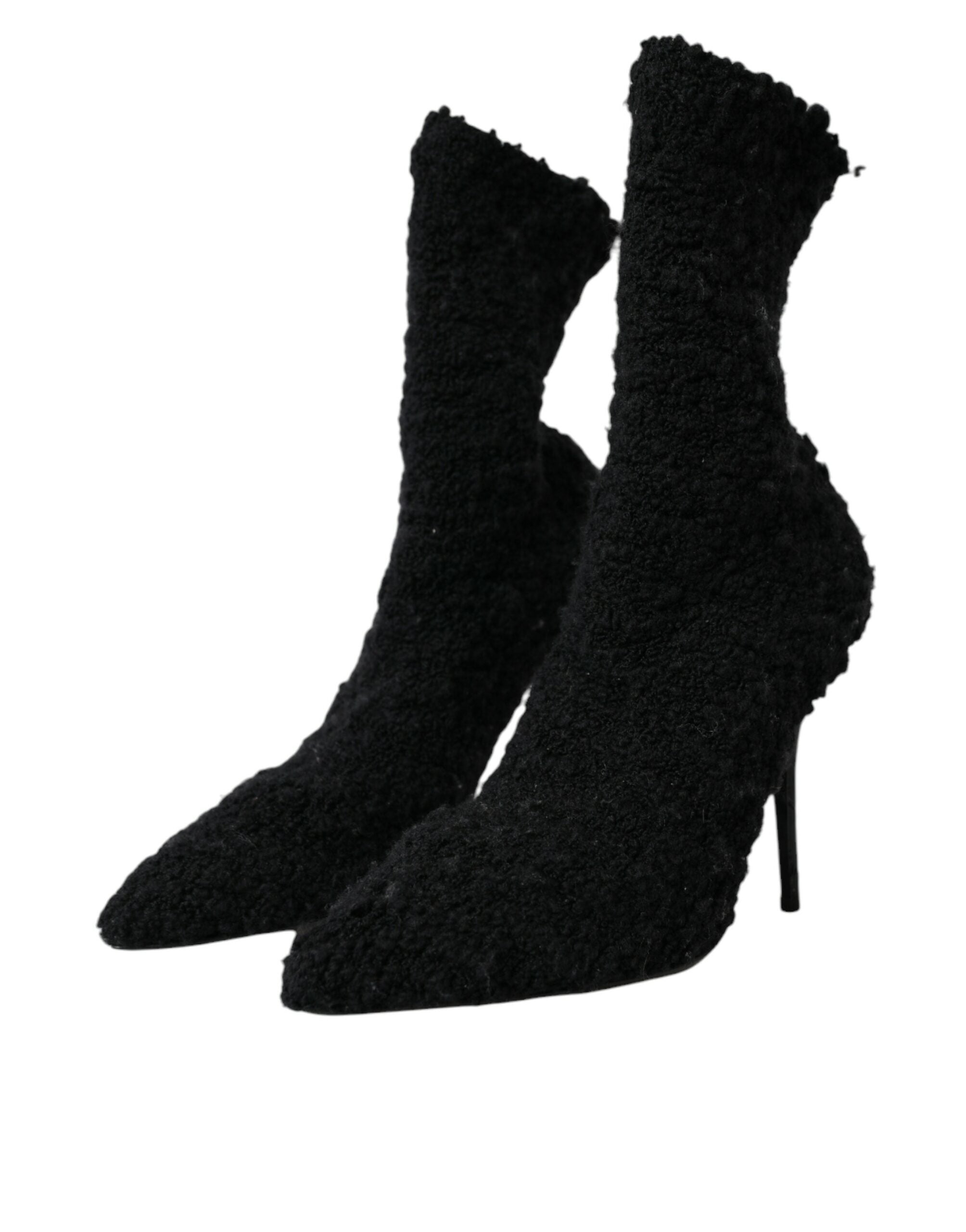 Black Stiletto Heels Mid Calf Boots Shoes - ventzia