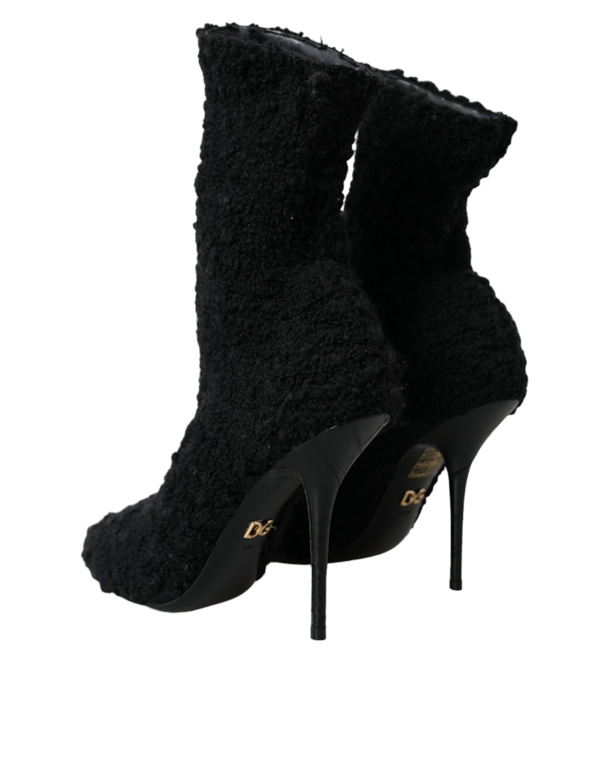 Black Stiletto Heels Mid Calf Boots Shoes - ventzia