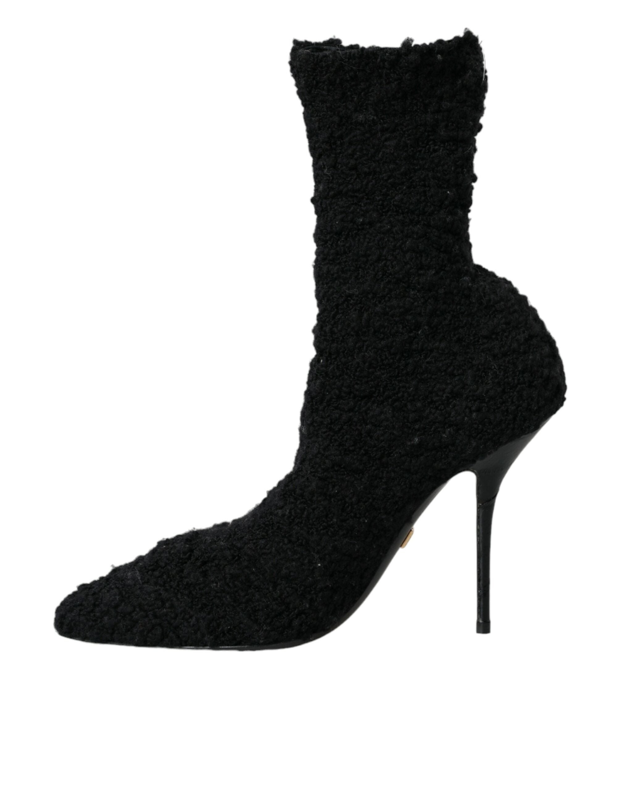 Black Stiletto Heels Mid Calf Boots Shoes - ventzia
