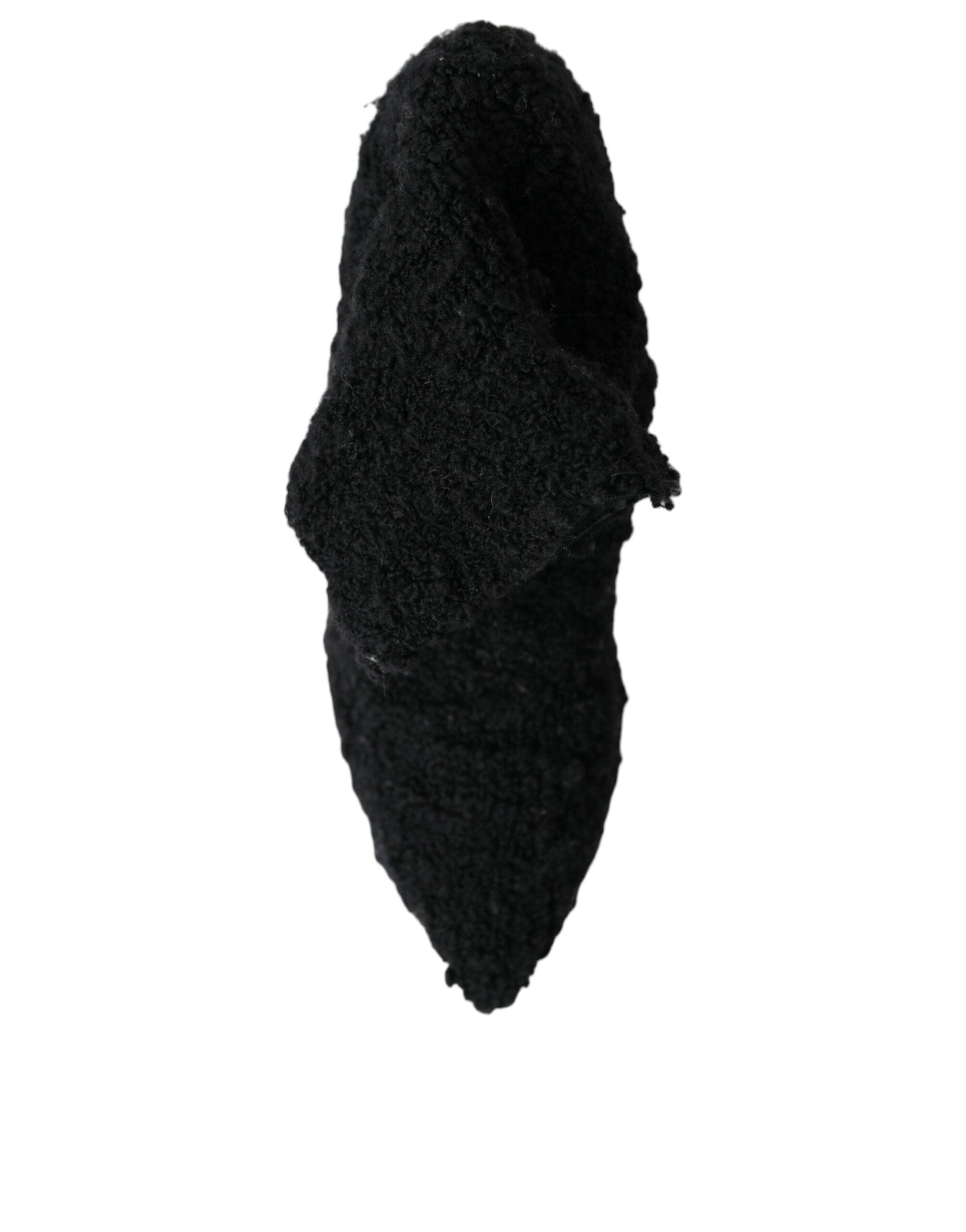Black Stiletto Heels Mid Calf Boots Shoes - ventzia