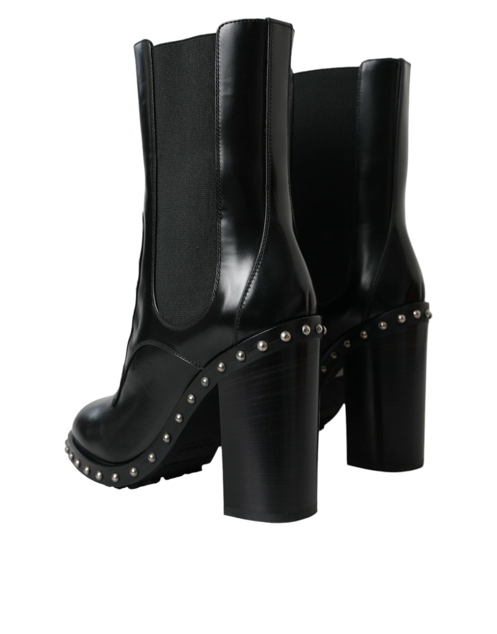 Black Leather Studded Lace Up Boots Shoes - ventzia