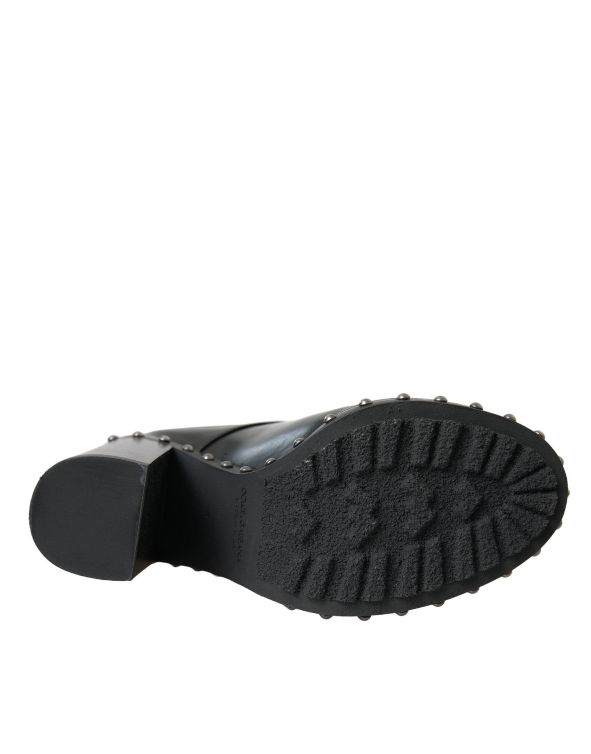 Black Leather Studded Lace Up Boots Shoes - ventzia