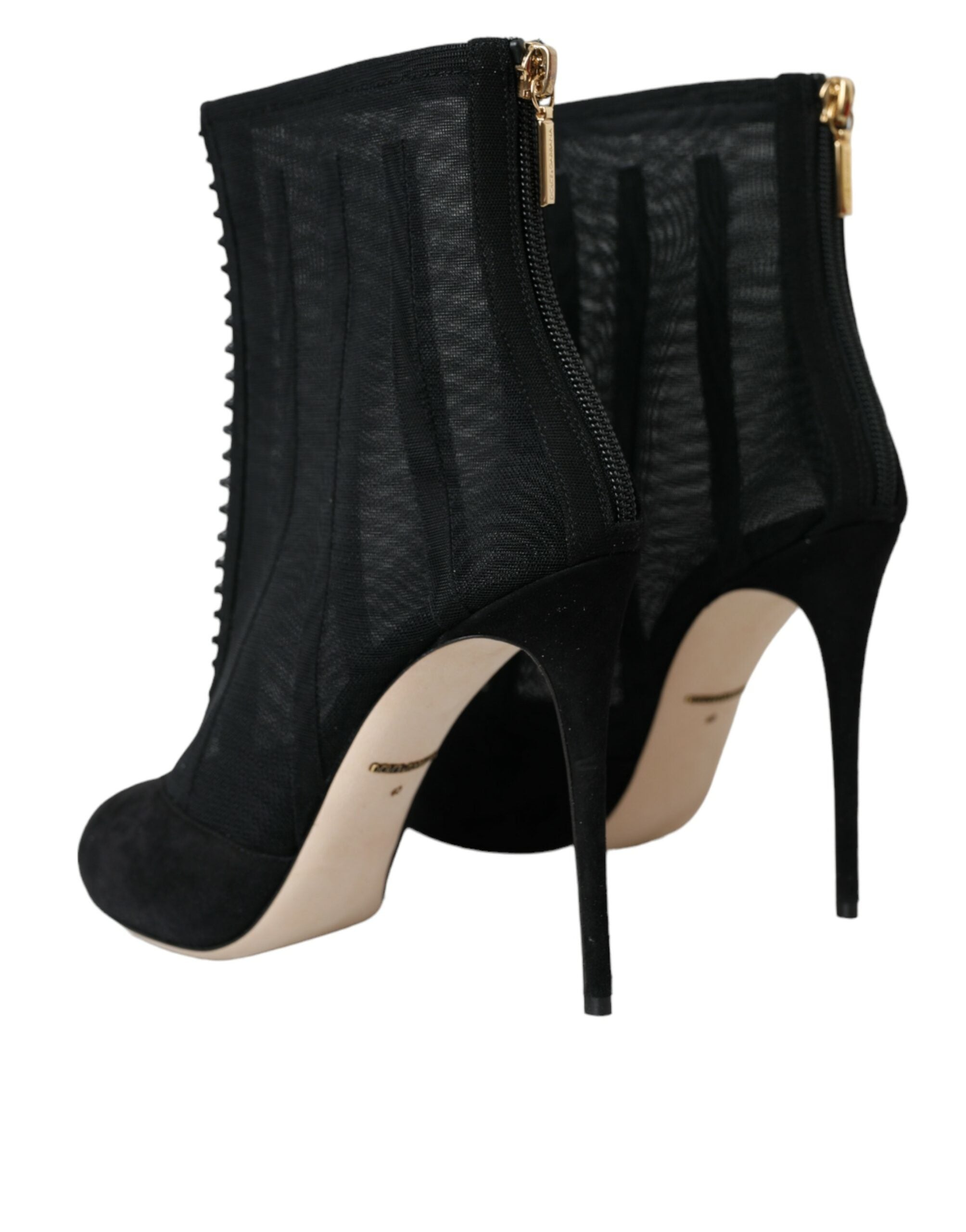Black Mesh Stiletto Heels Ankle Boots Shoes - ventzia