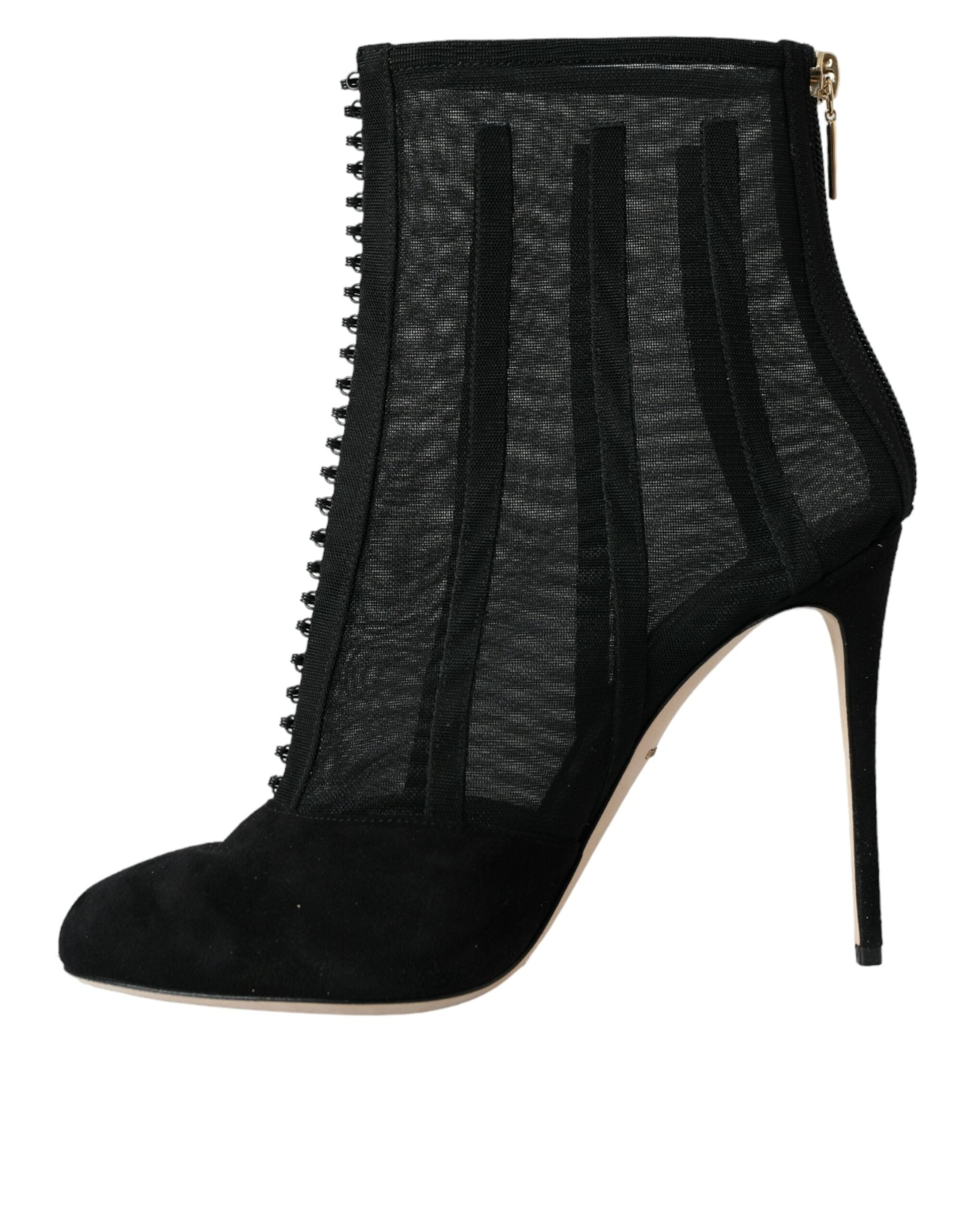 Black Mesh Stiletto Heels Ankle Boots Shoes - ventzia