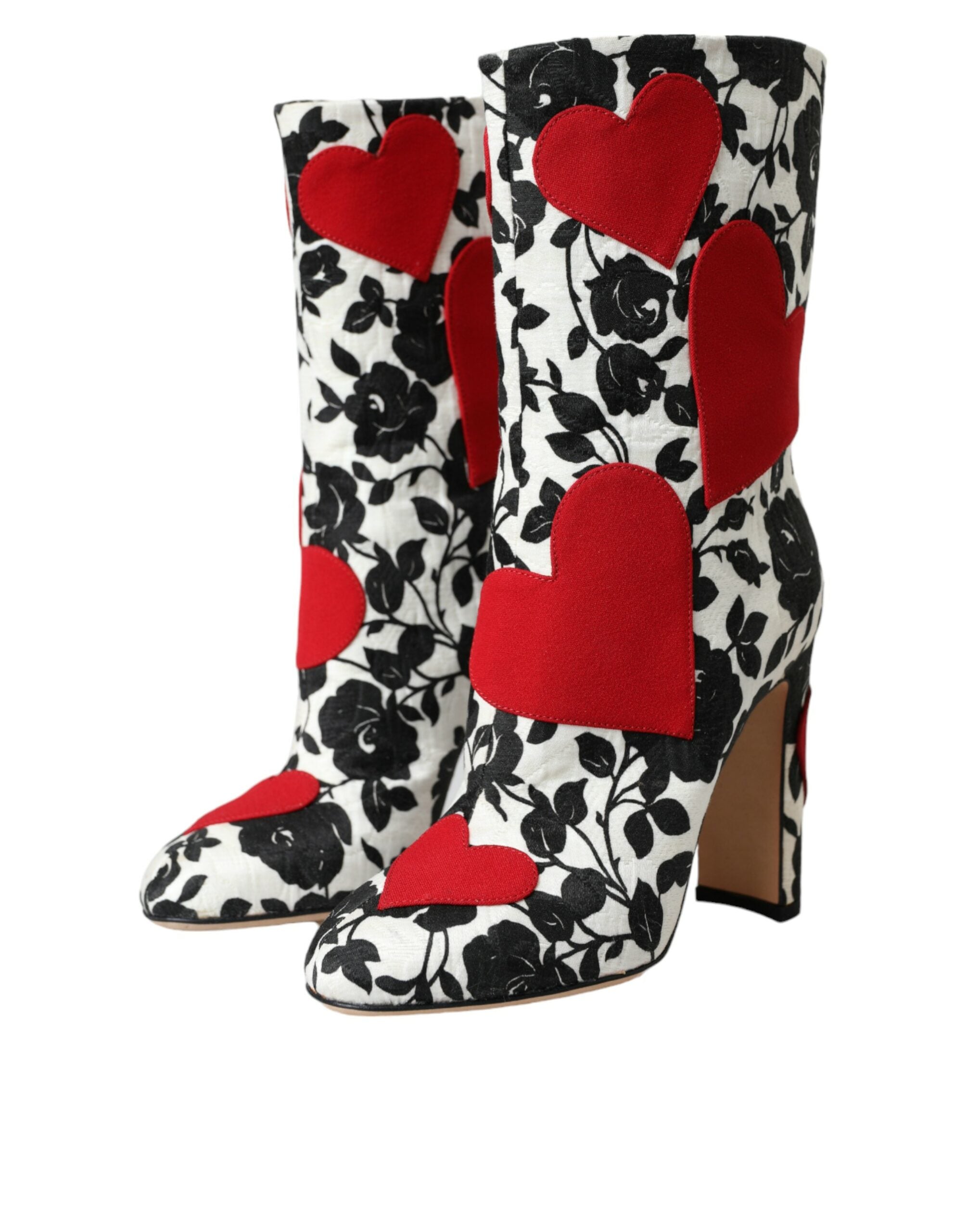 White Floral Hearts Leather High Boots Shoes - ventzia