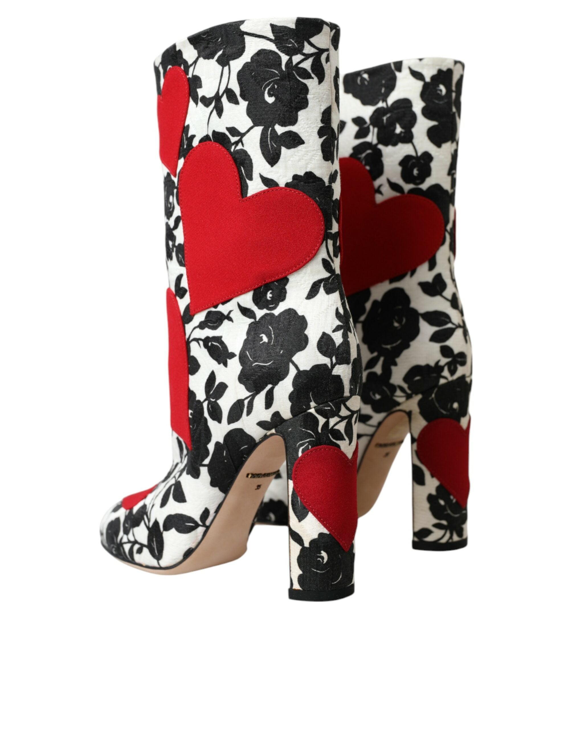 White Floral Hearts Leather High Boots Shoes - ventzia