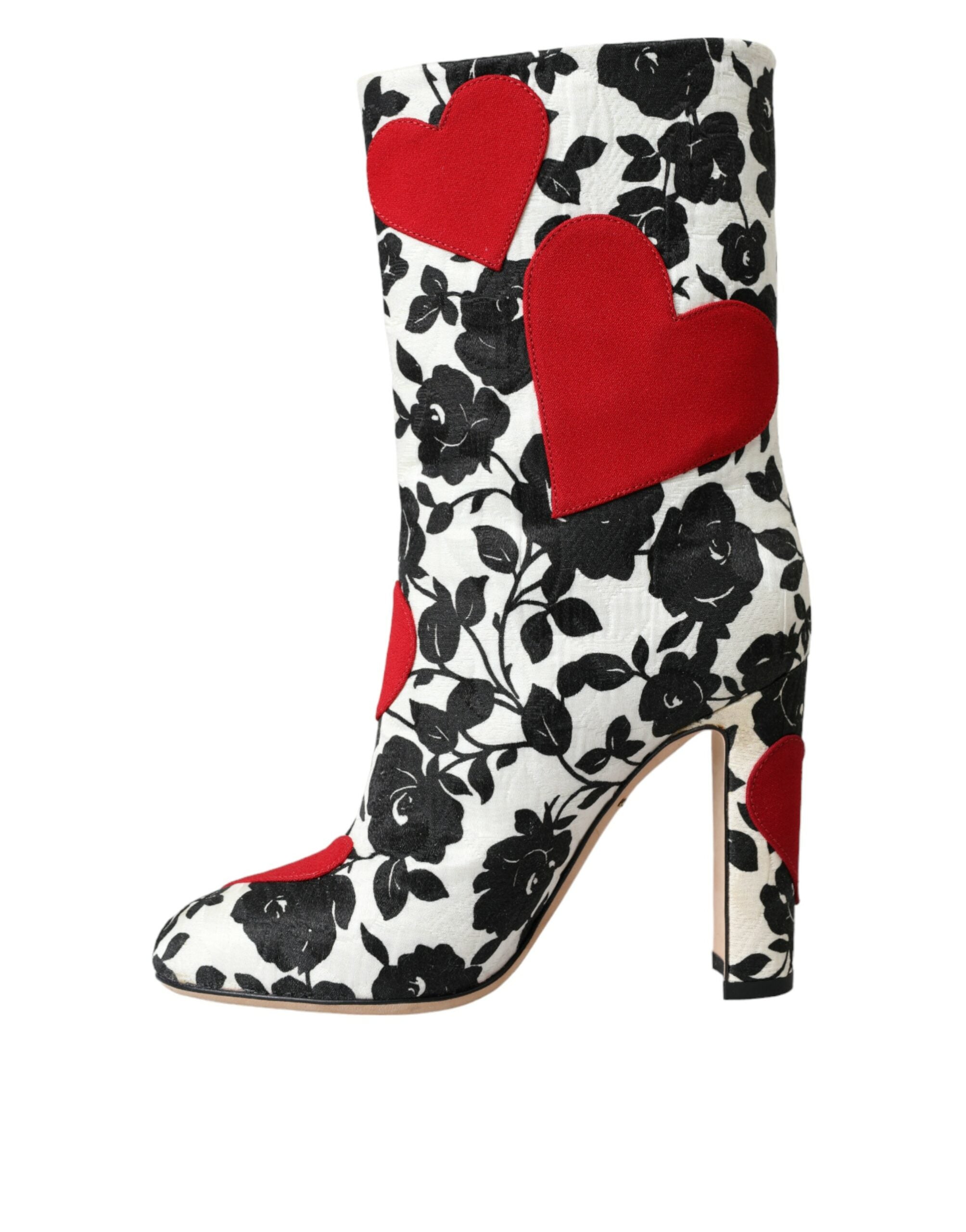 White Floral Hearts Leather High Boots Shoes - ventzia
