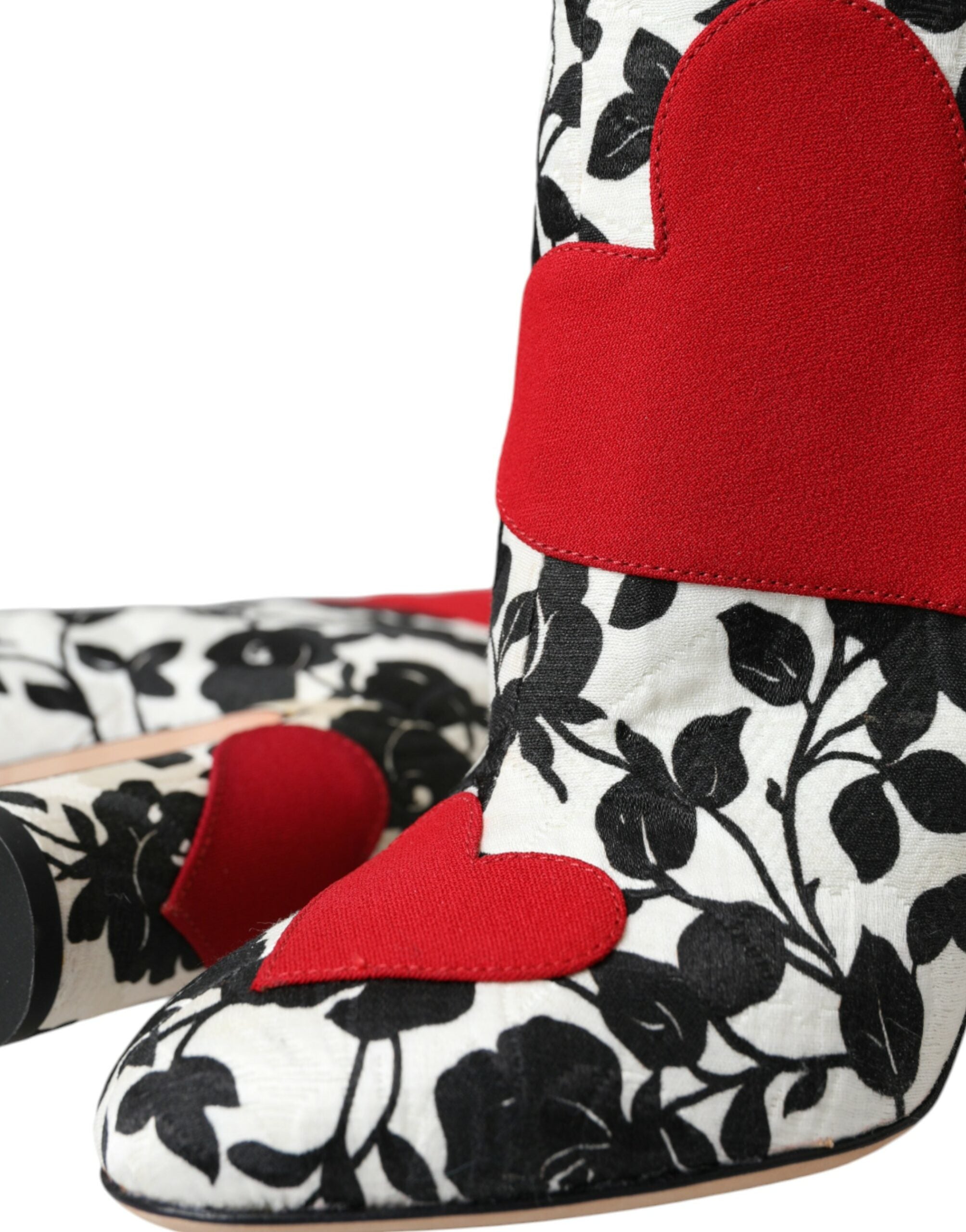 White Floral Hearts Leather High Boots Shoes - ventzia