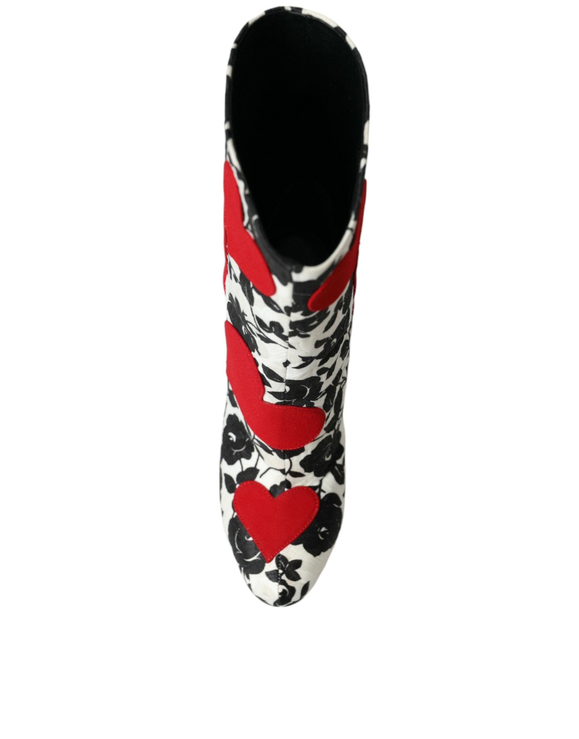 White Floral Hearts Leather High Boots Shoes - ventzia