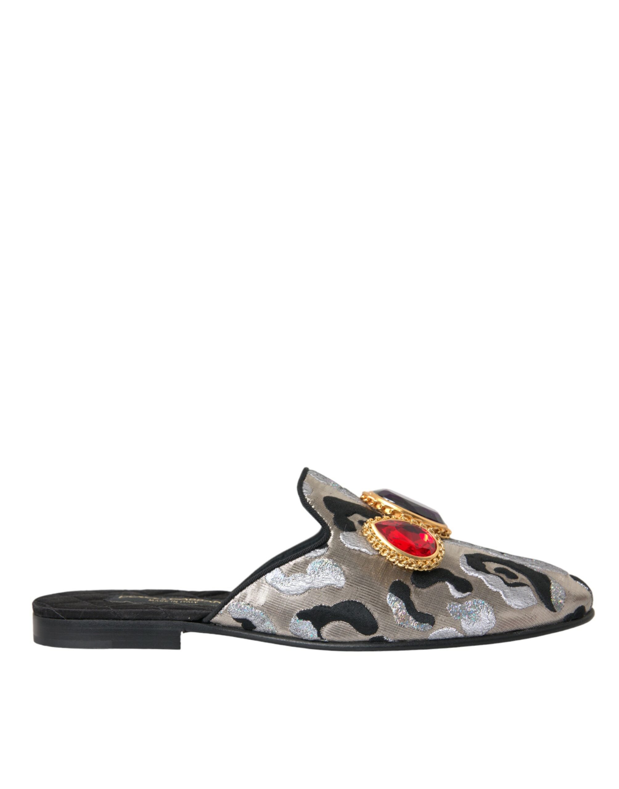 Gray Jacquard Crystal Mule Flat Sandals Shoes - ventzia
