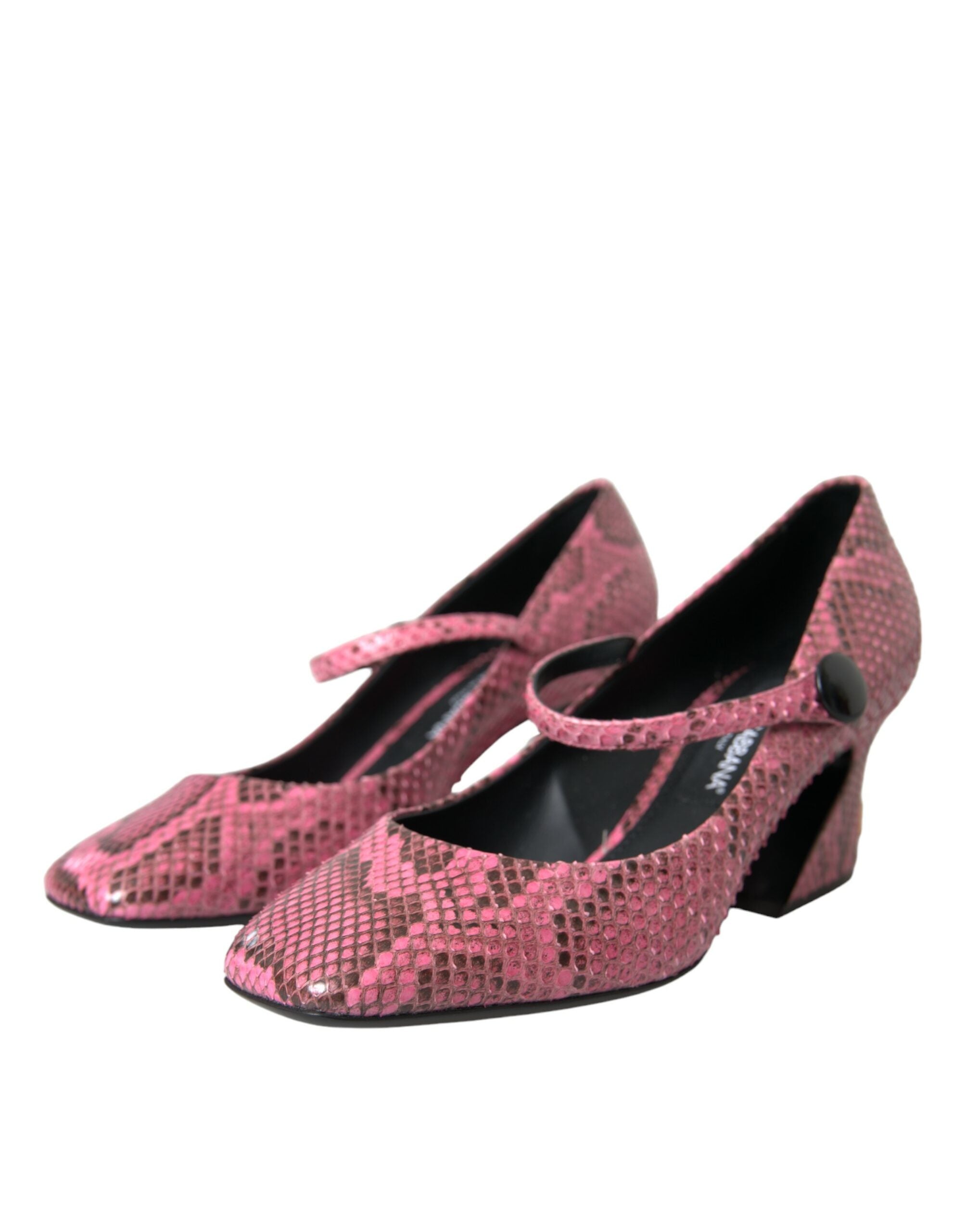 Pink Python Leather Mary Jane Heels Shoes - ventzia