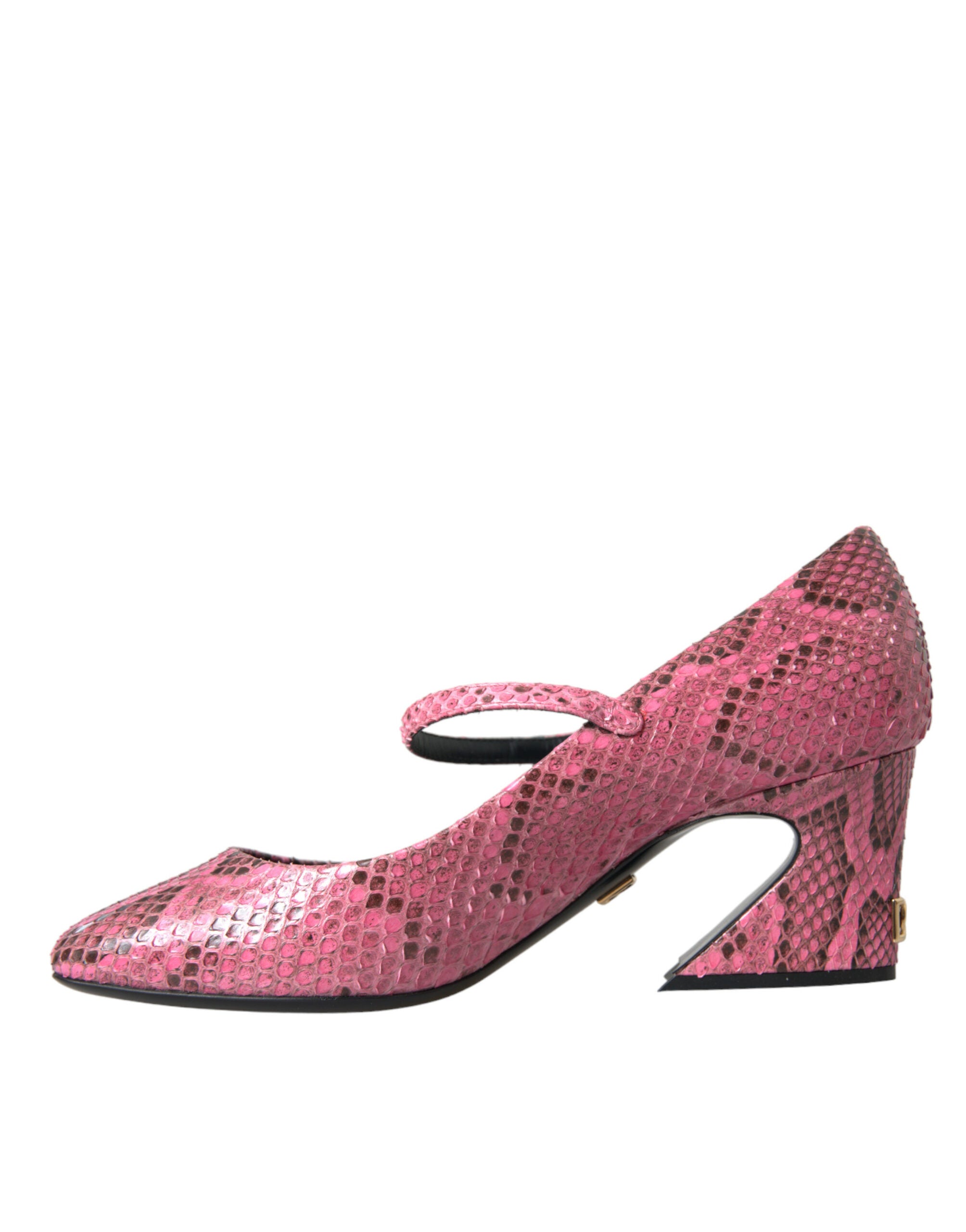Pink Python Leather Mary Jane Heels Shoes - ventzia
