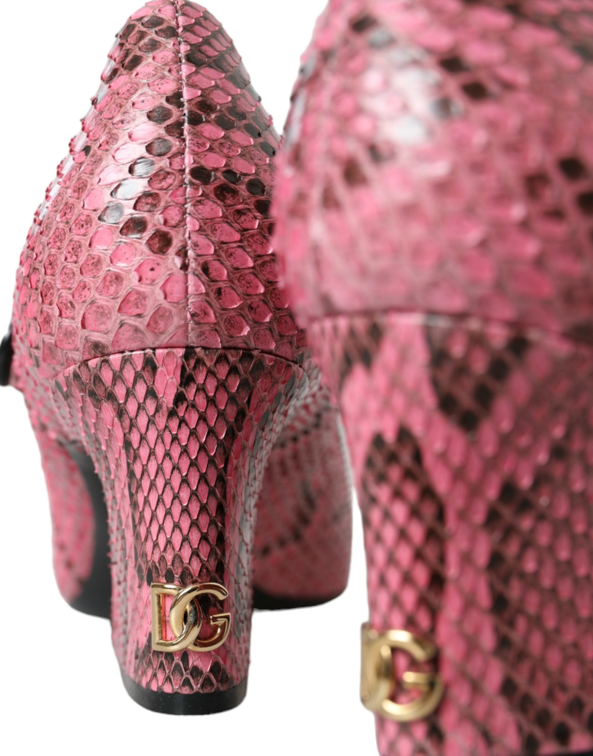 Pink Python Leather Mary Jane Heels Shoes - ventzia