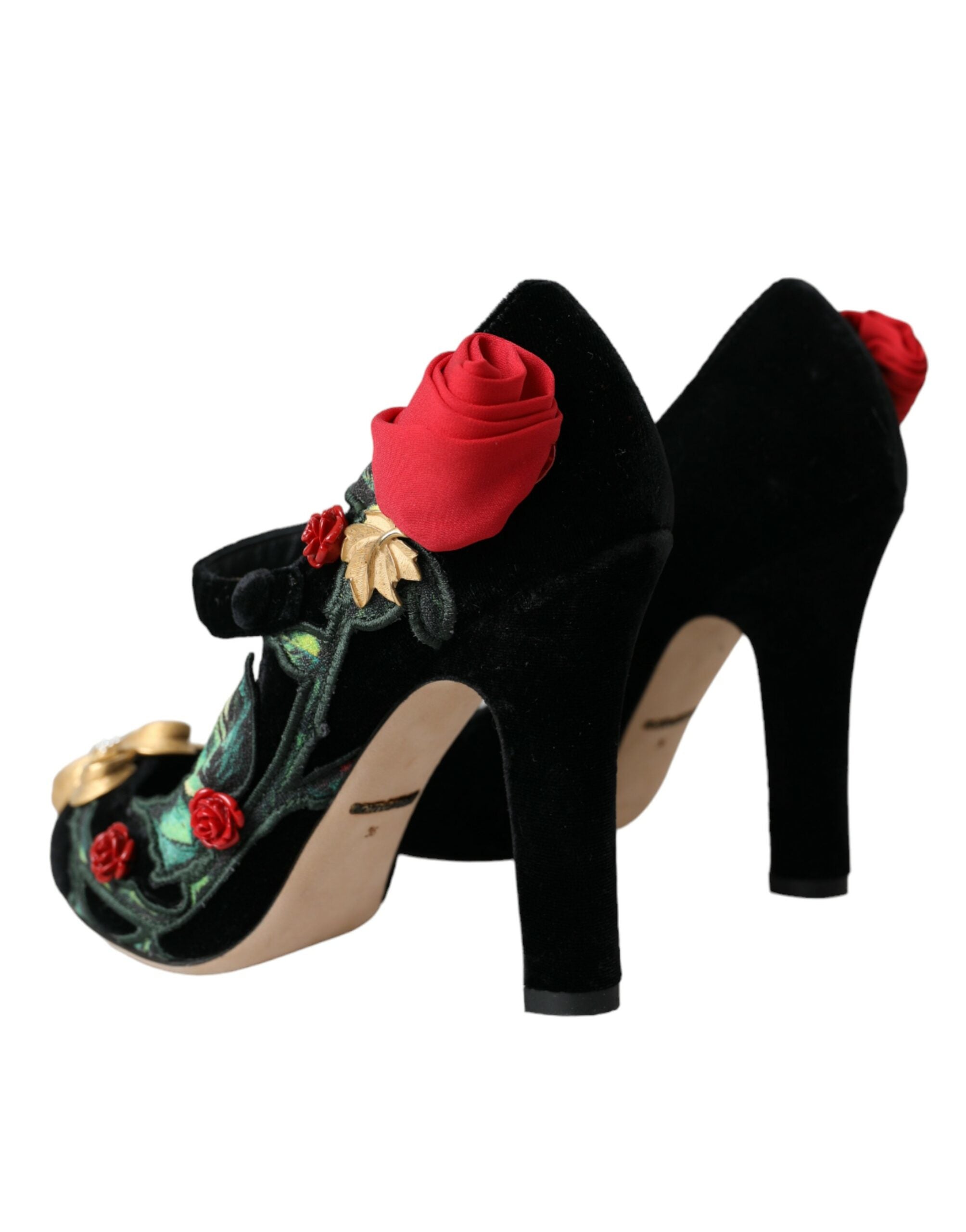 Black Roses Crystal Brooch Mary Jane Shoes - ventzia