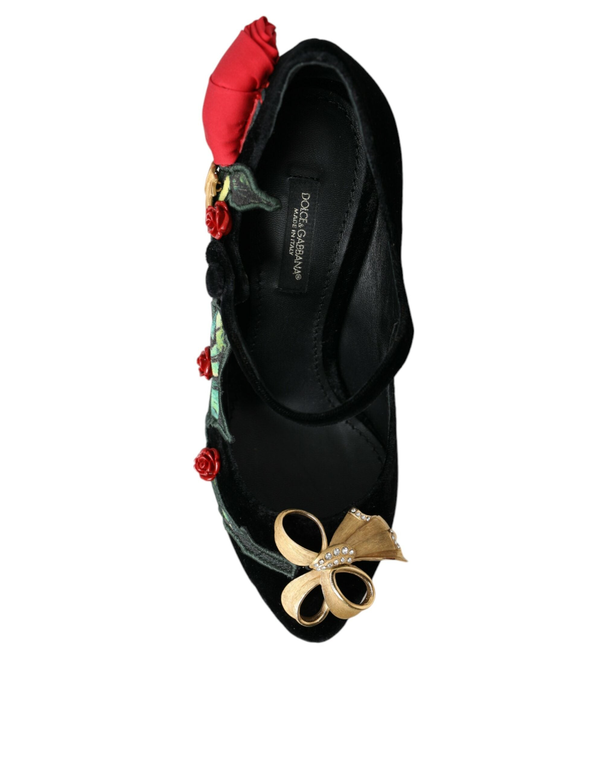 Black Roses Crystal Brooch Mary Jane Shoes - ventzia