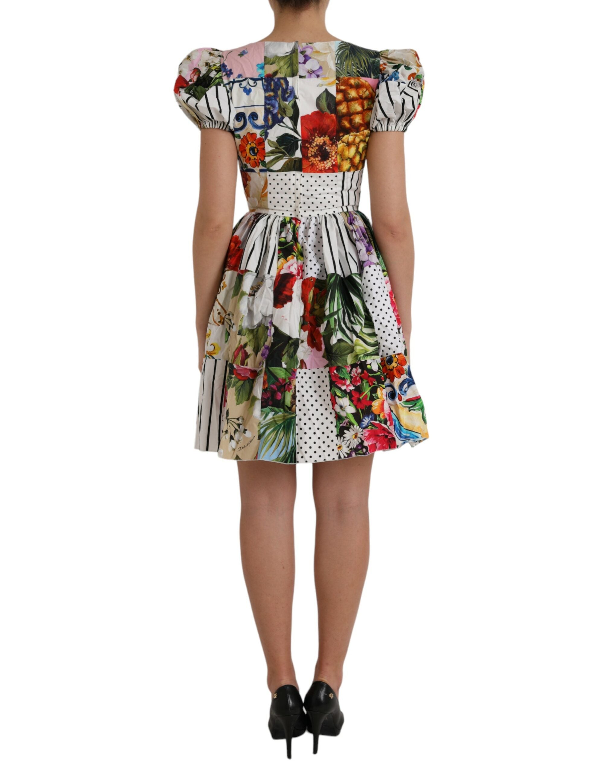 Multicolor Patchwork Cotton Aline Mini Dress - ventzia