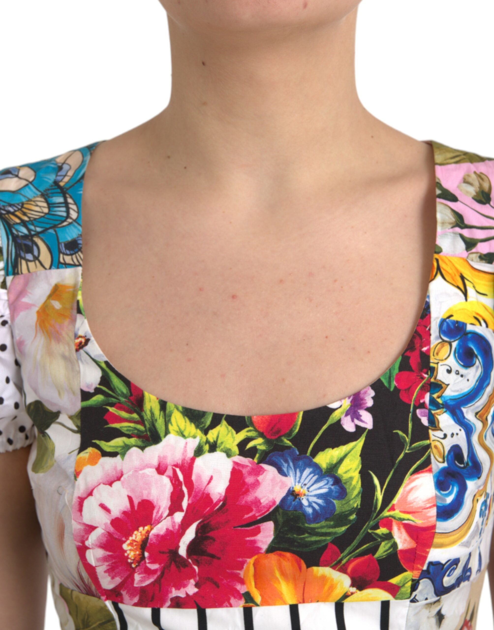 Multicolor Patchwork Cotton Aline Mini Dress - ventzia