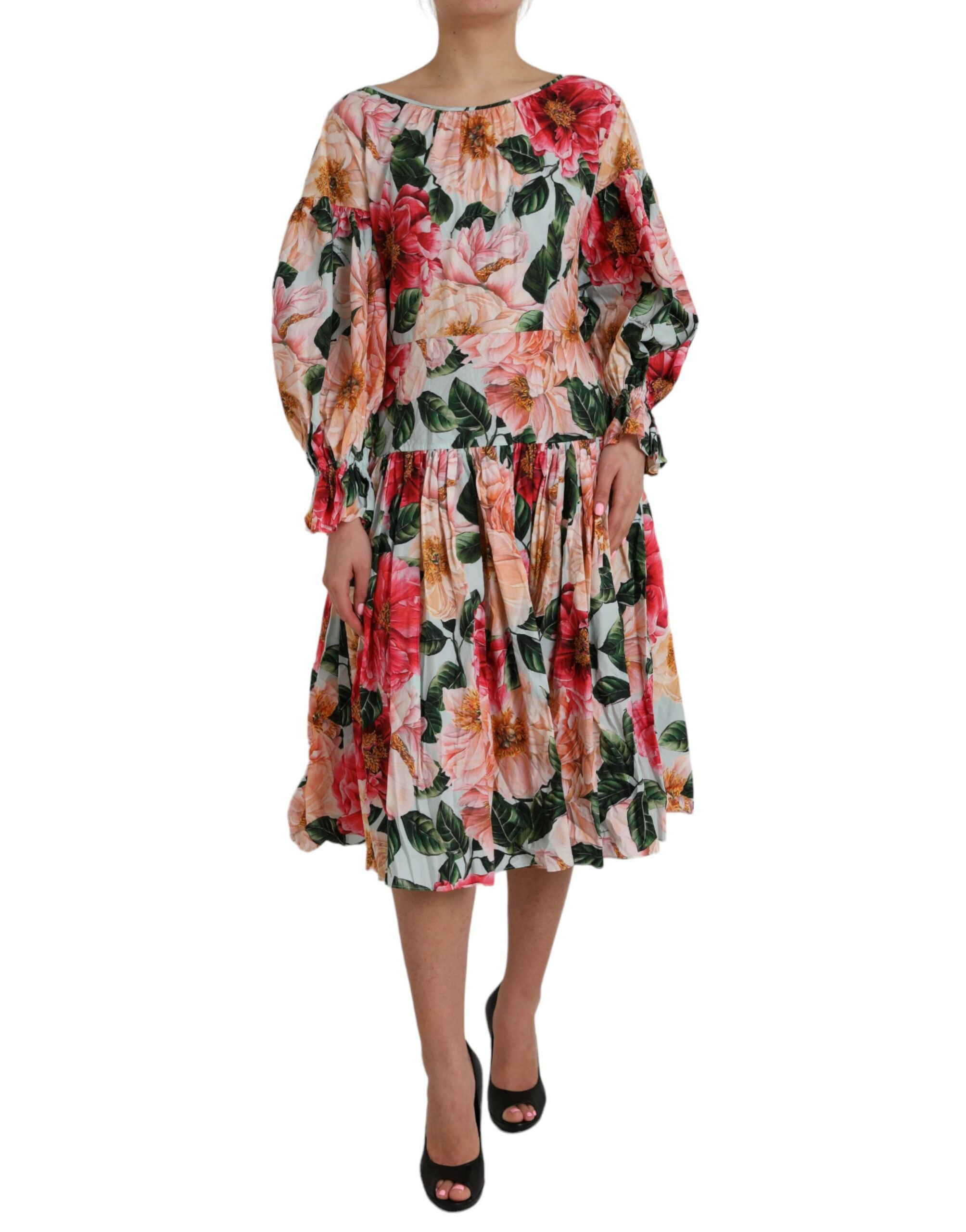 Multicolor Floral CottonAline Pleated Dress - ventzia