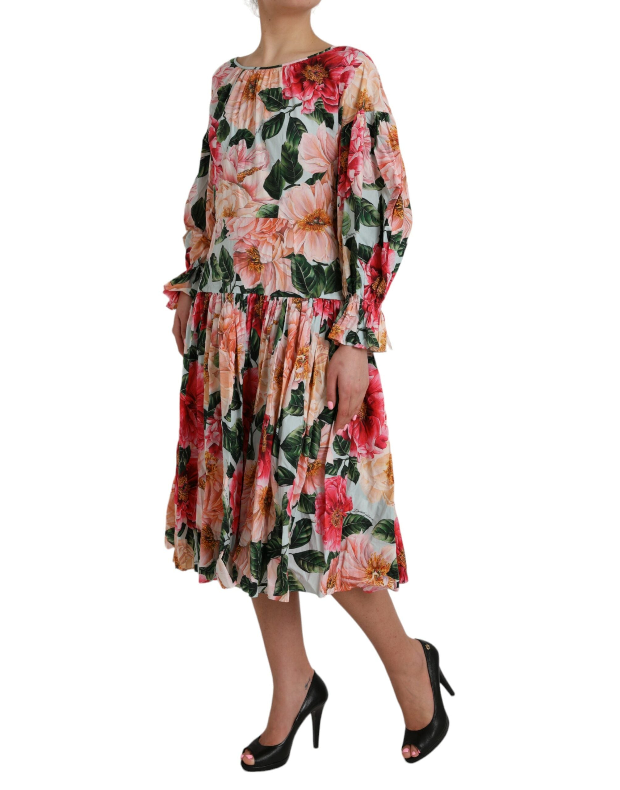 Multicolor Floral CottonAline Pleated Dress - ventzia