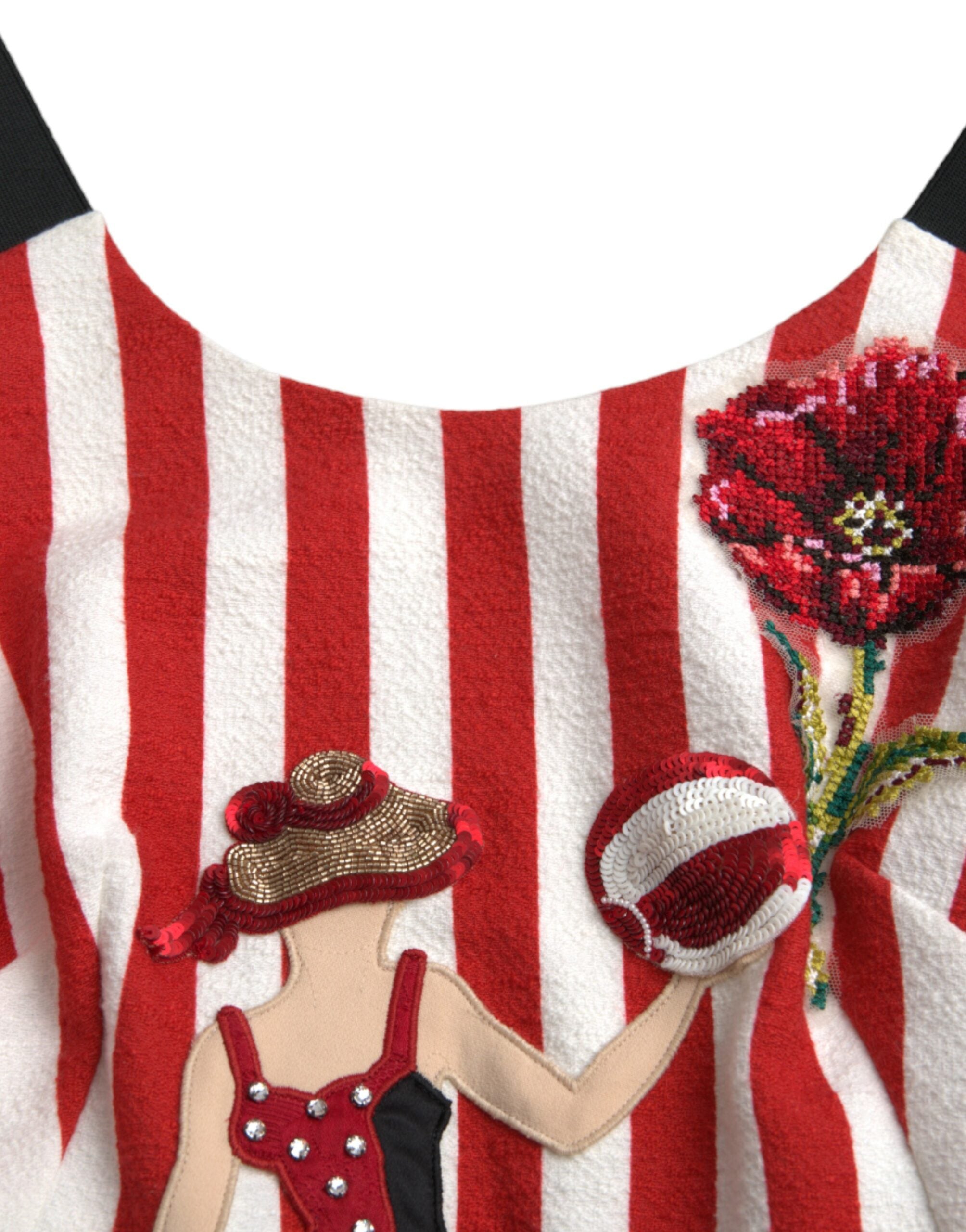 Red White Floral Sleeveless Sheath Midi Dress - ventzia