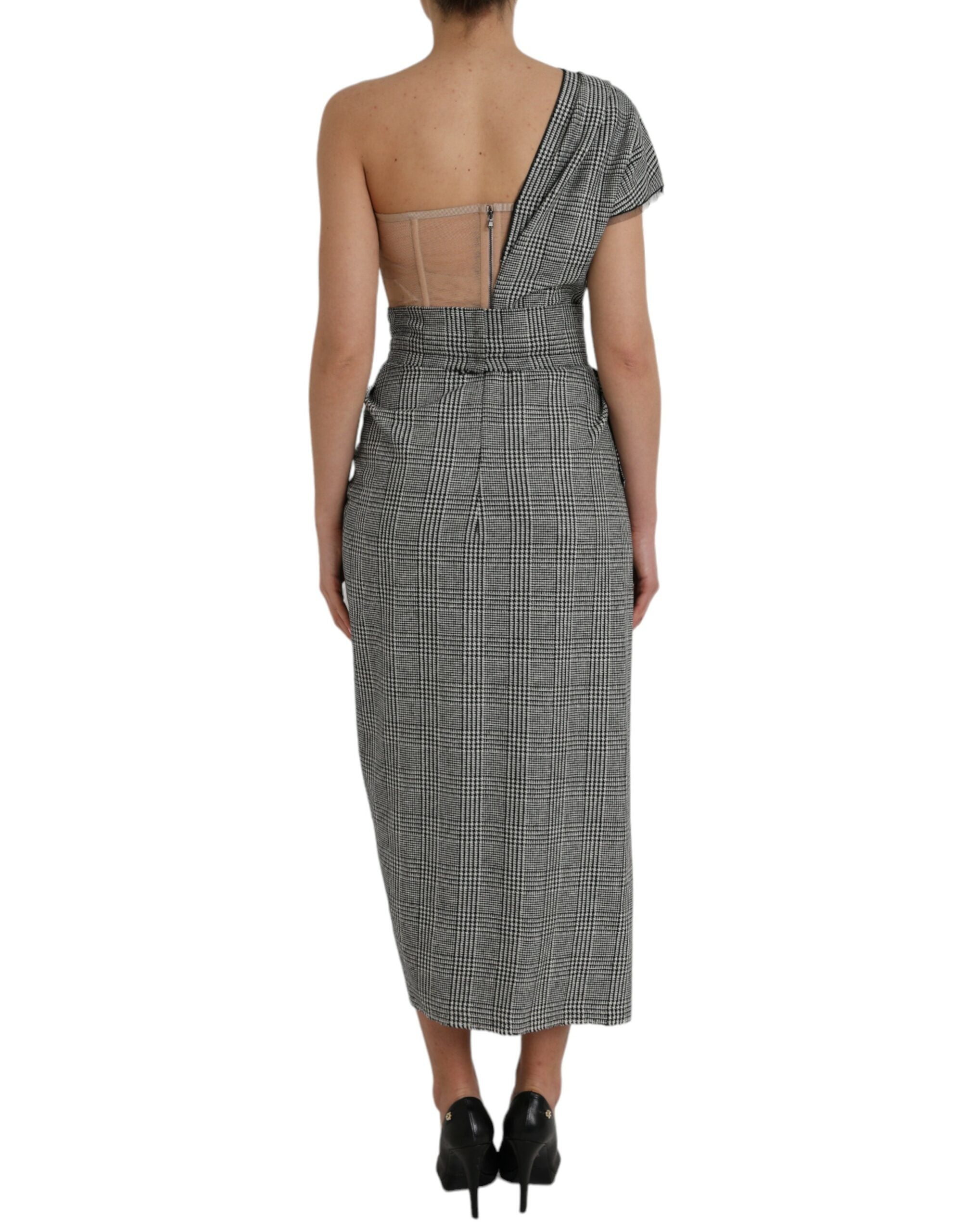 Gray Beige Layered One Shoulder Maxi Dress - ventzia