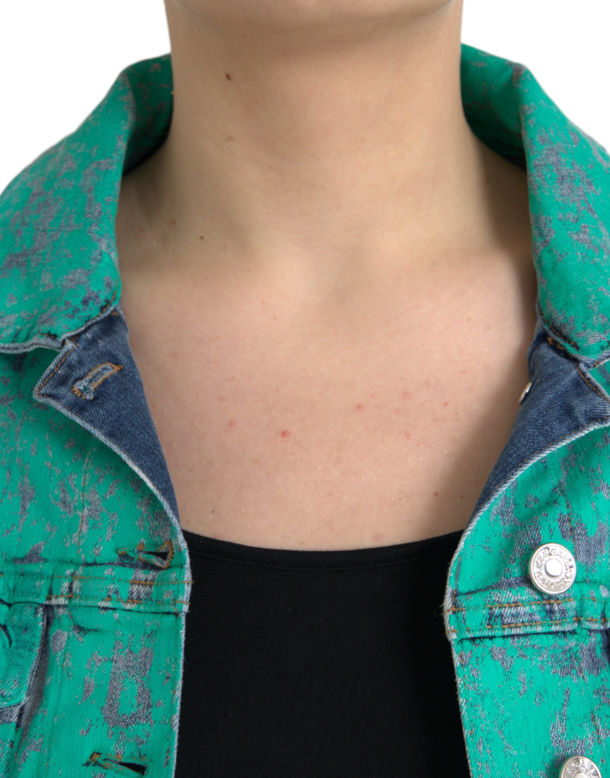Green Cotton Tie Dye Cropped Cropped Denim Jacket - ventzia