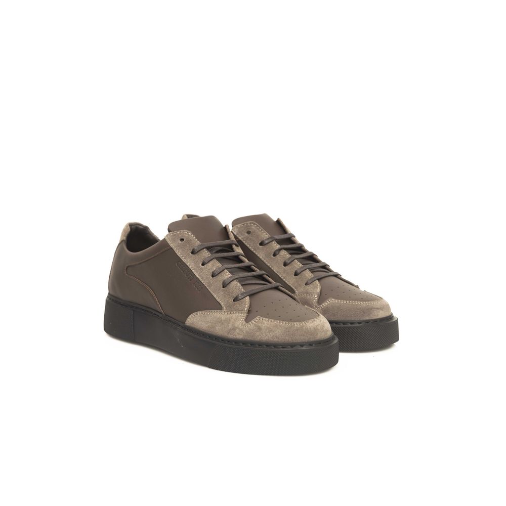 Beige Leather Men Sneaker - ventzia