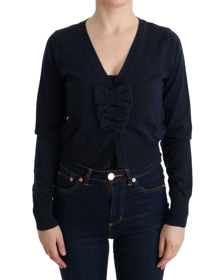 Elegant Blue Wool Cardigan Sweater - ventzia