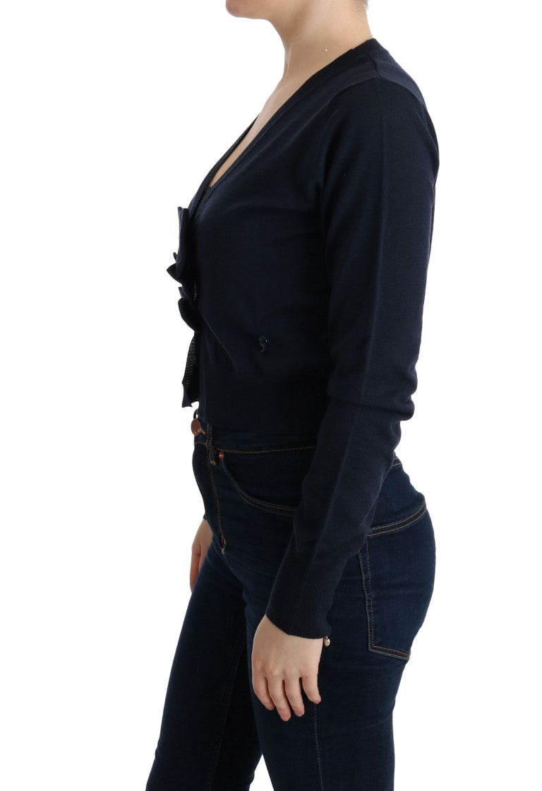 Elegant Blue Wool Cardigan Sweater - ventzia