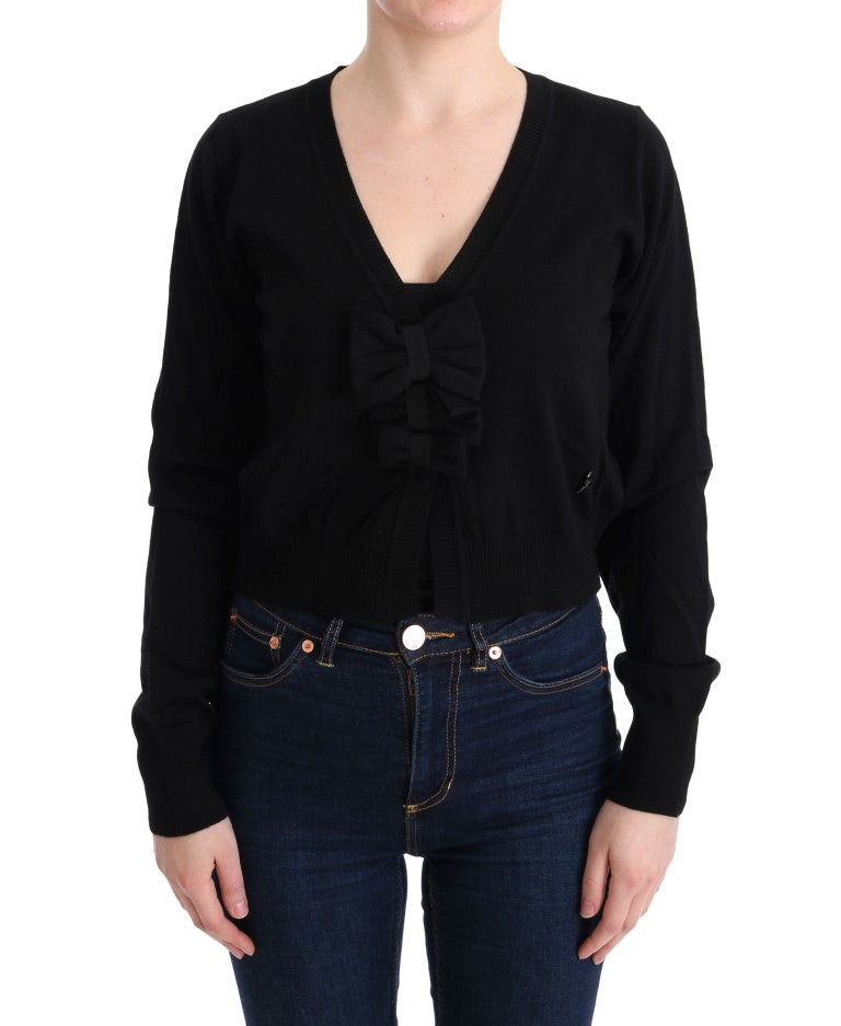 Elegant Black Wool Cardigan Sweater - ventzia
