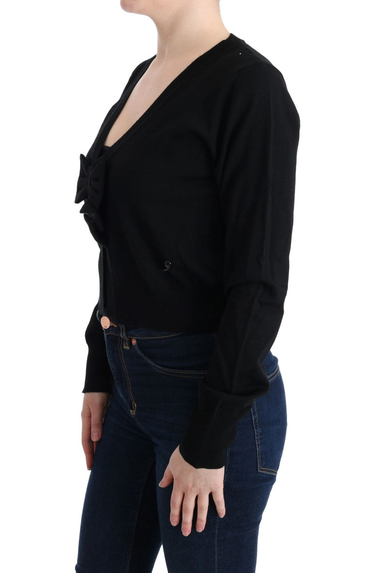 Elegant Black Wool Cardigan Sweater - ventzia