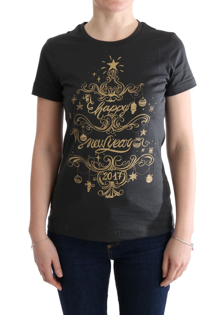 Elegant Gray Cotton Tee with Exclusive Print - ventzia