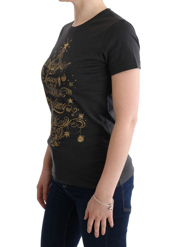 Elegant Gray Cotton Tee with Exclusive Print - ventzia