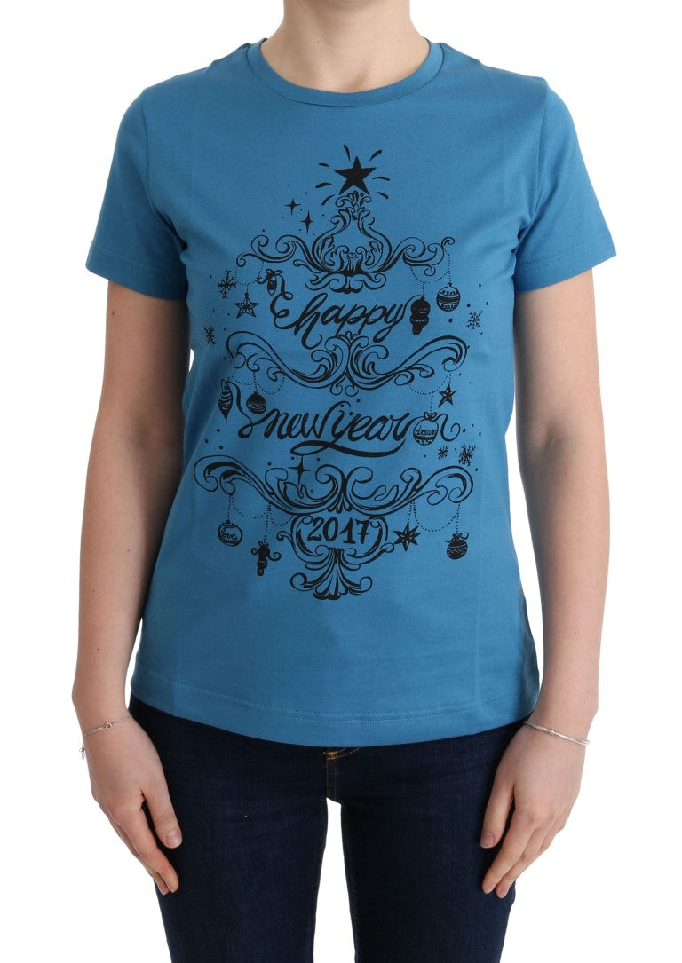 Chic Blue Cotton Tee with 2017 Print - ventzia