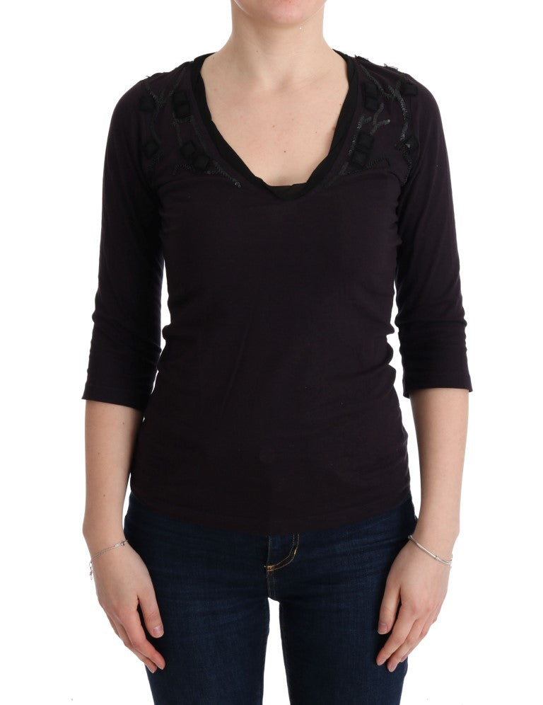 Elegant Purple V-Neck Blouse Tee - ventzia