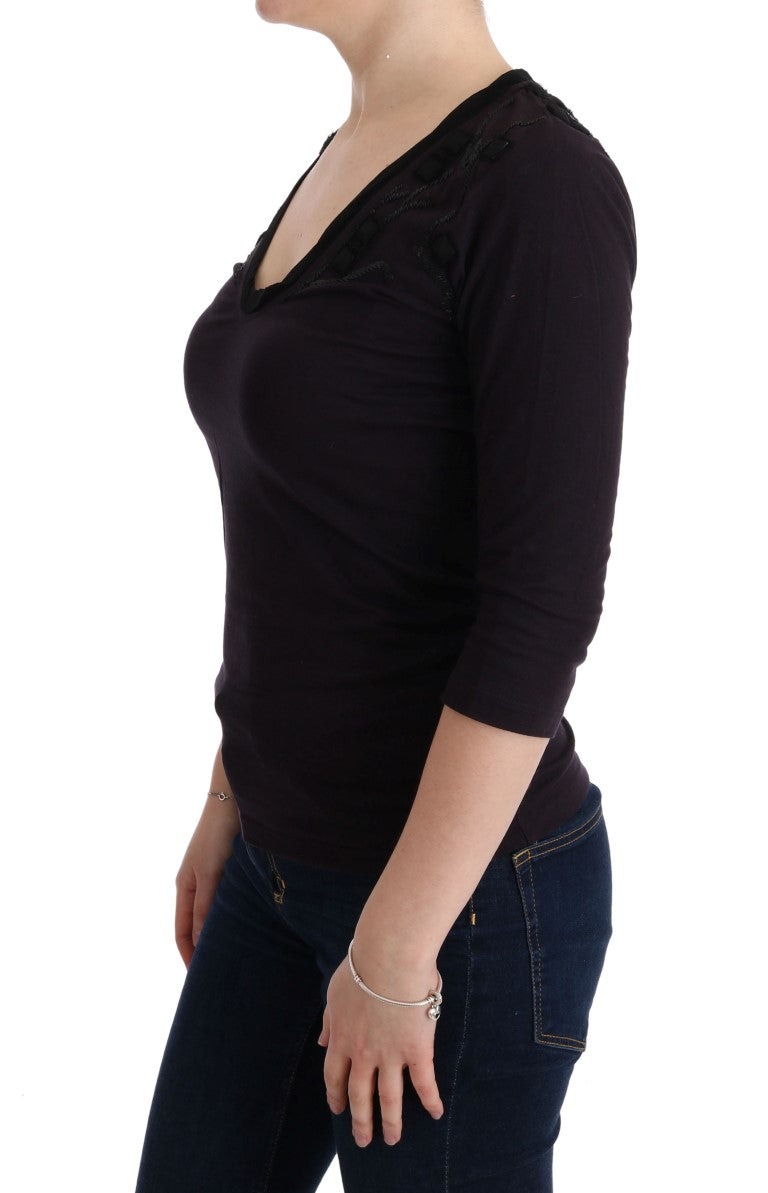 Elegant Purple V-Neck Blouse Tee - ventzia