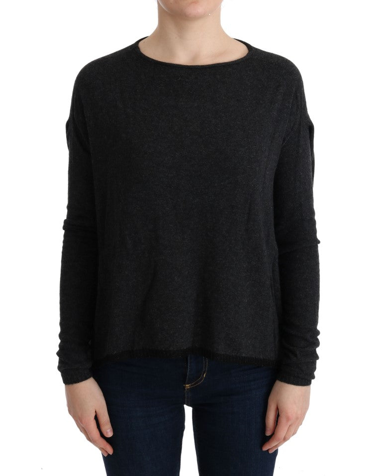 Elegant Gray Crewneck Sweater - ventzia