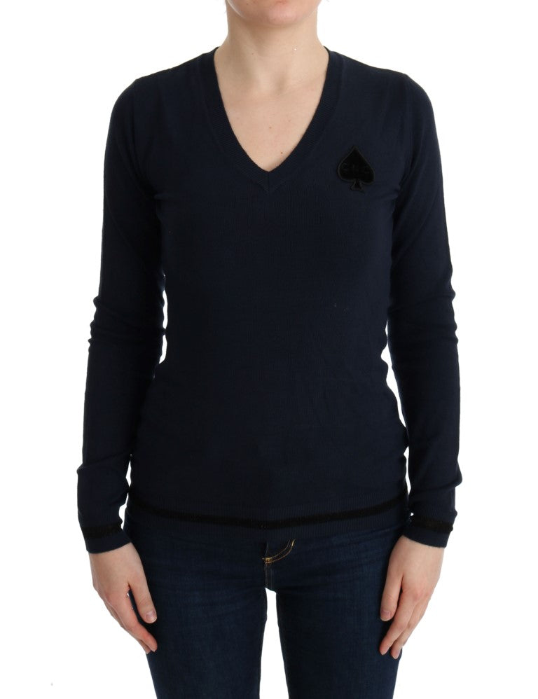 Elegant Blue V-Neck Sweater - ventzia