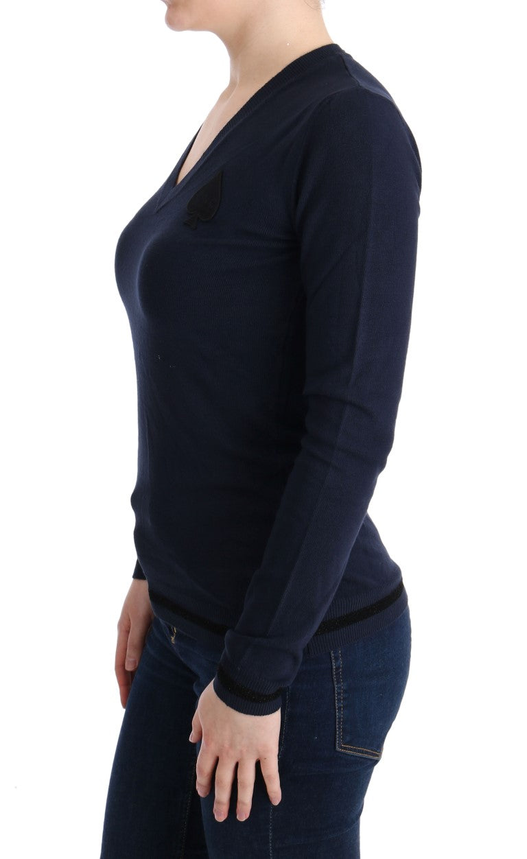 Elegant Blue V-Neck Sweater - ventzia