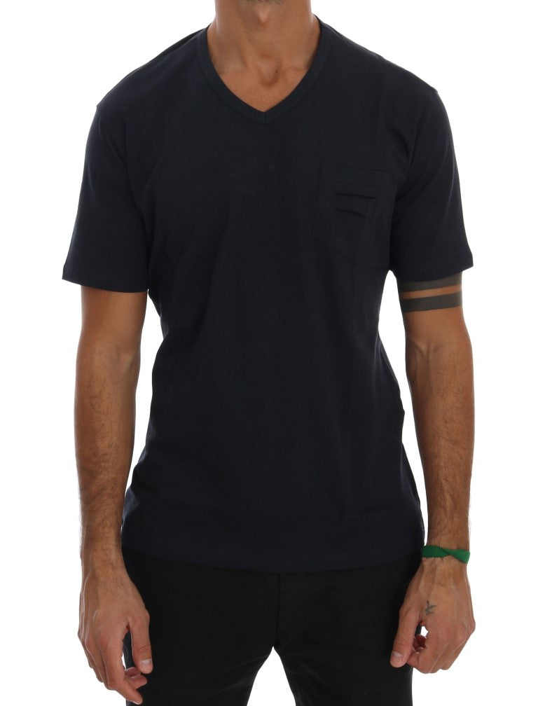 Chic Blue V-Neck Cotton Tee - ventzia
