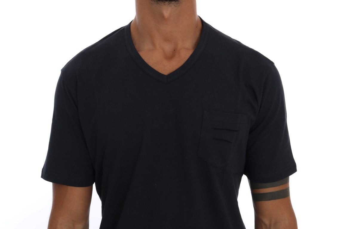 Chic Blue V-Neck Cotton Tee - ventzia