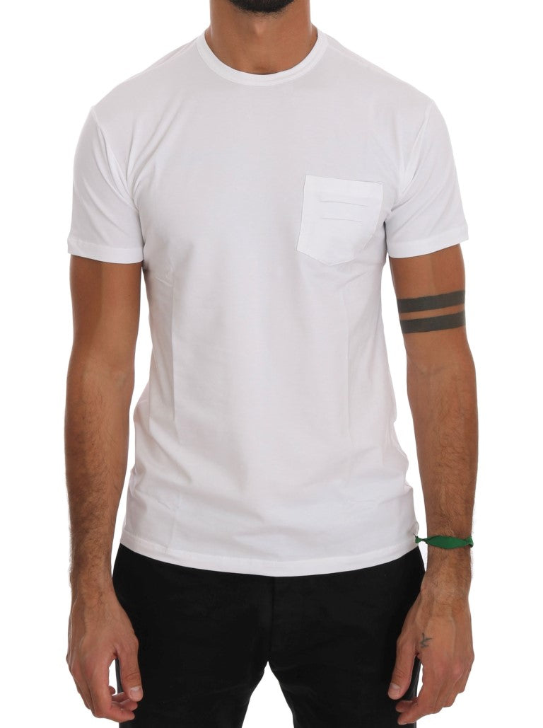 Elegant White Crew-Neck Cotton T-Shirt - ventzia