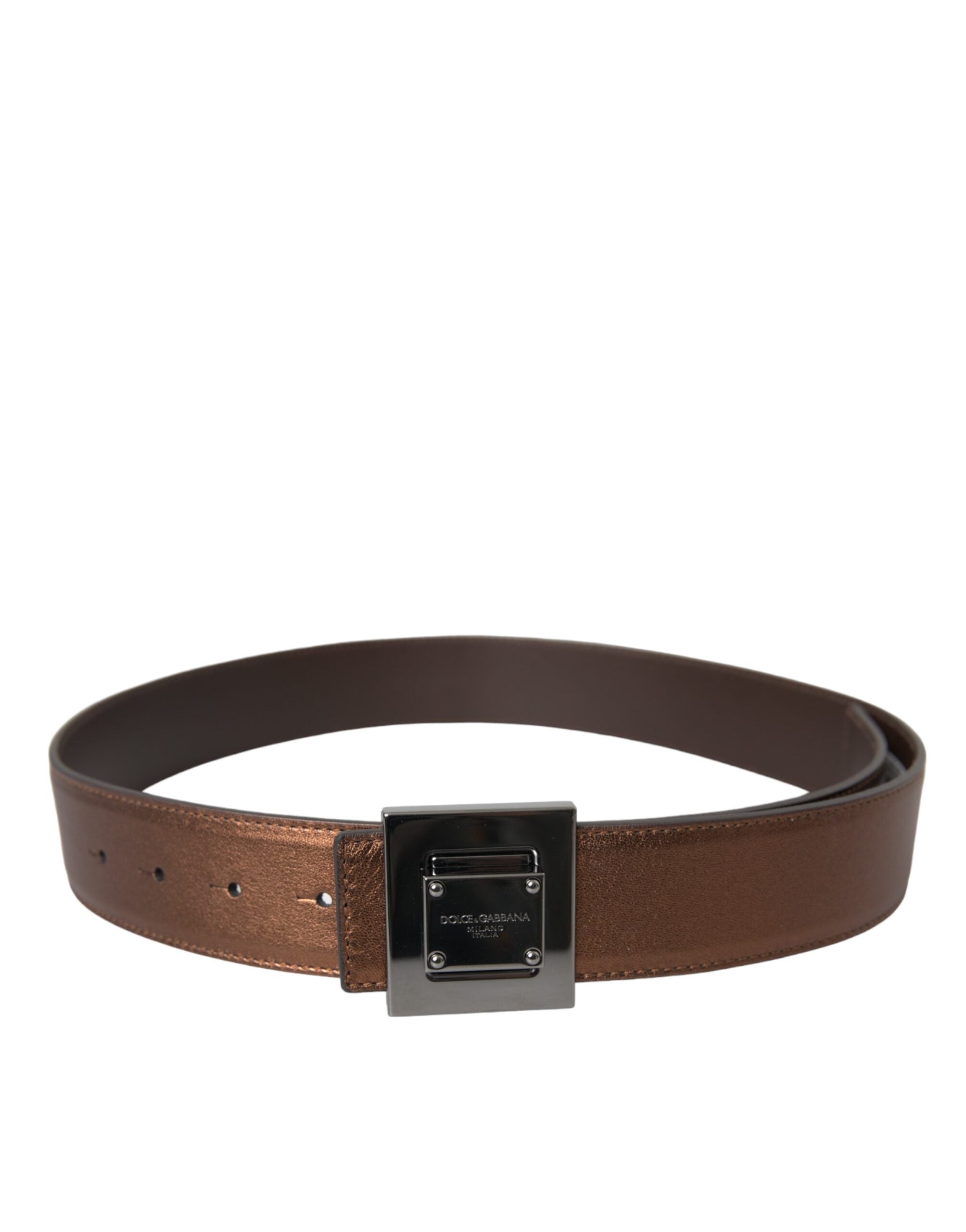 Metallic Bronze Leather Square Metal Buckle Belt - ventzia
