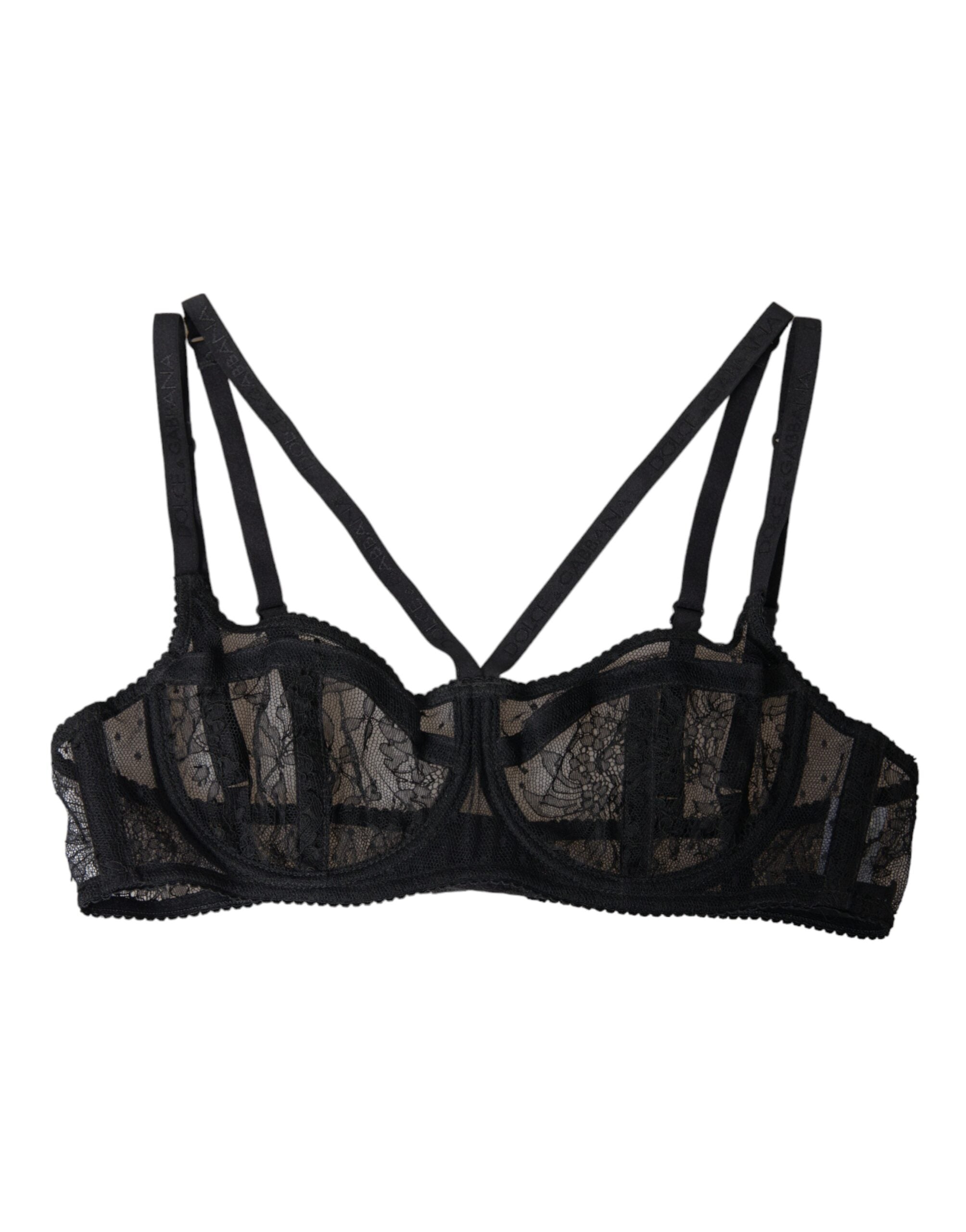 Black Floral Lace Nylon Balconcino Bra Underwear - ventzia